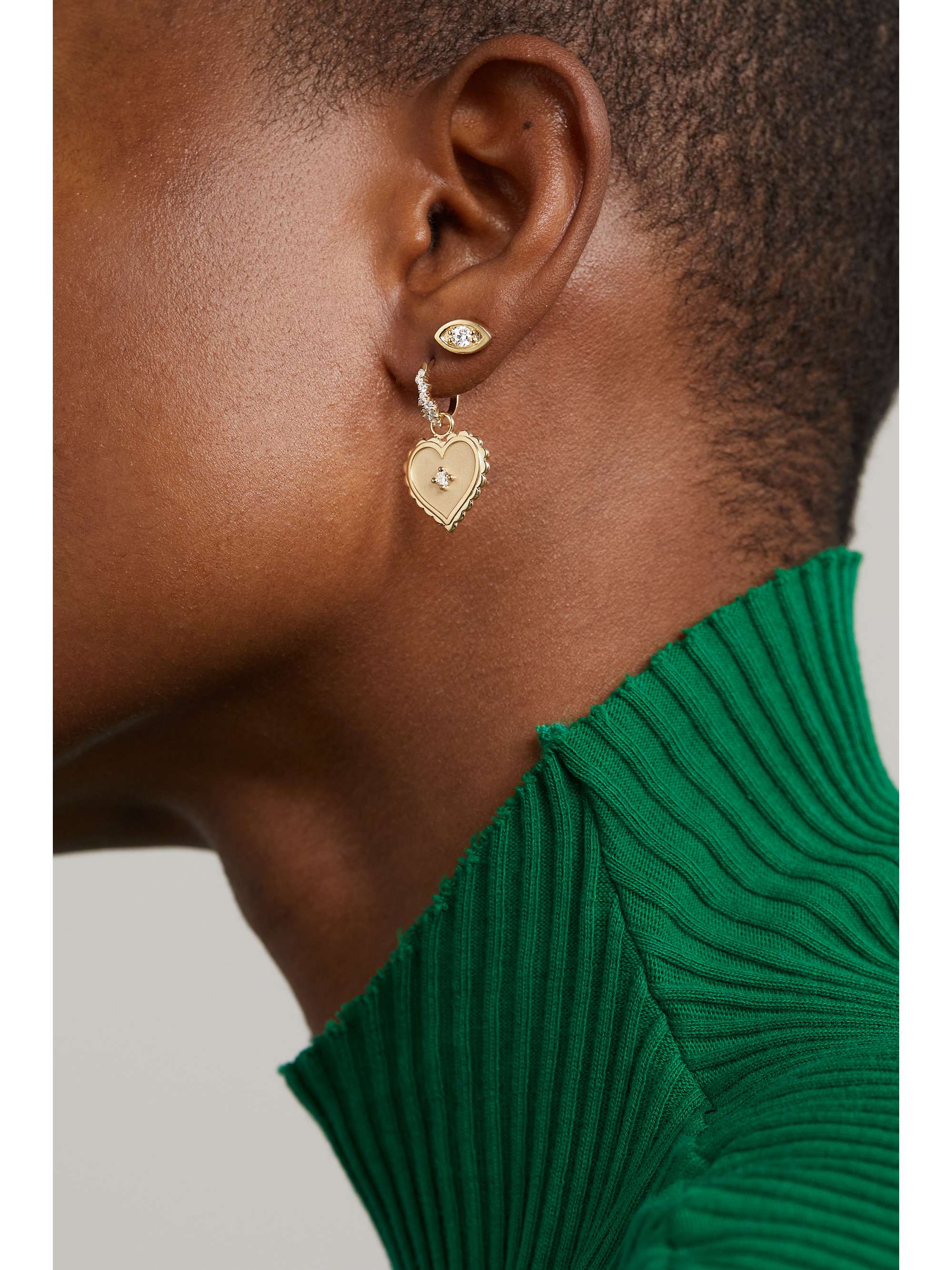 SYDNEY EVAN Evil Eye 14-karat gold diamond earrings