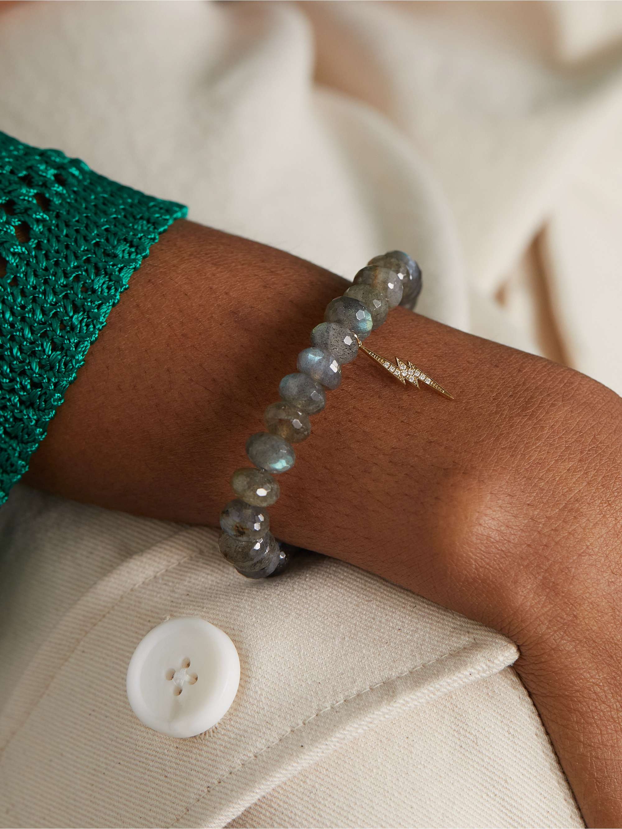 SYDNEY EVAN Lightning Bolt 14-karat gold, labradorite and diamond bracelet
