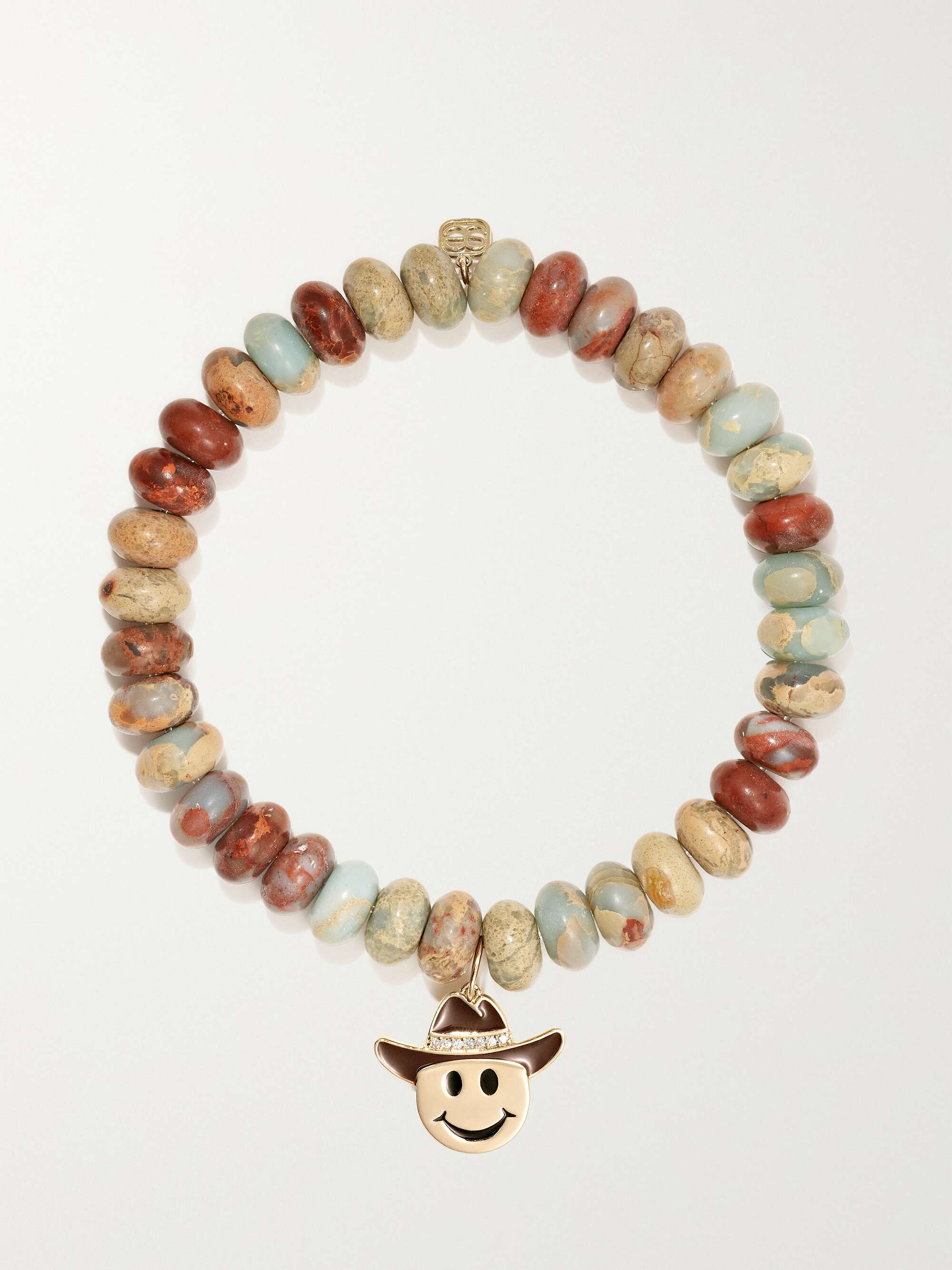 SYDNEY EVAN Cowboy Happy Face 14-karat gold, jasper, enamel and diamond ...