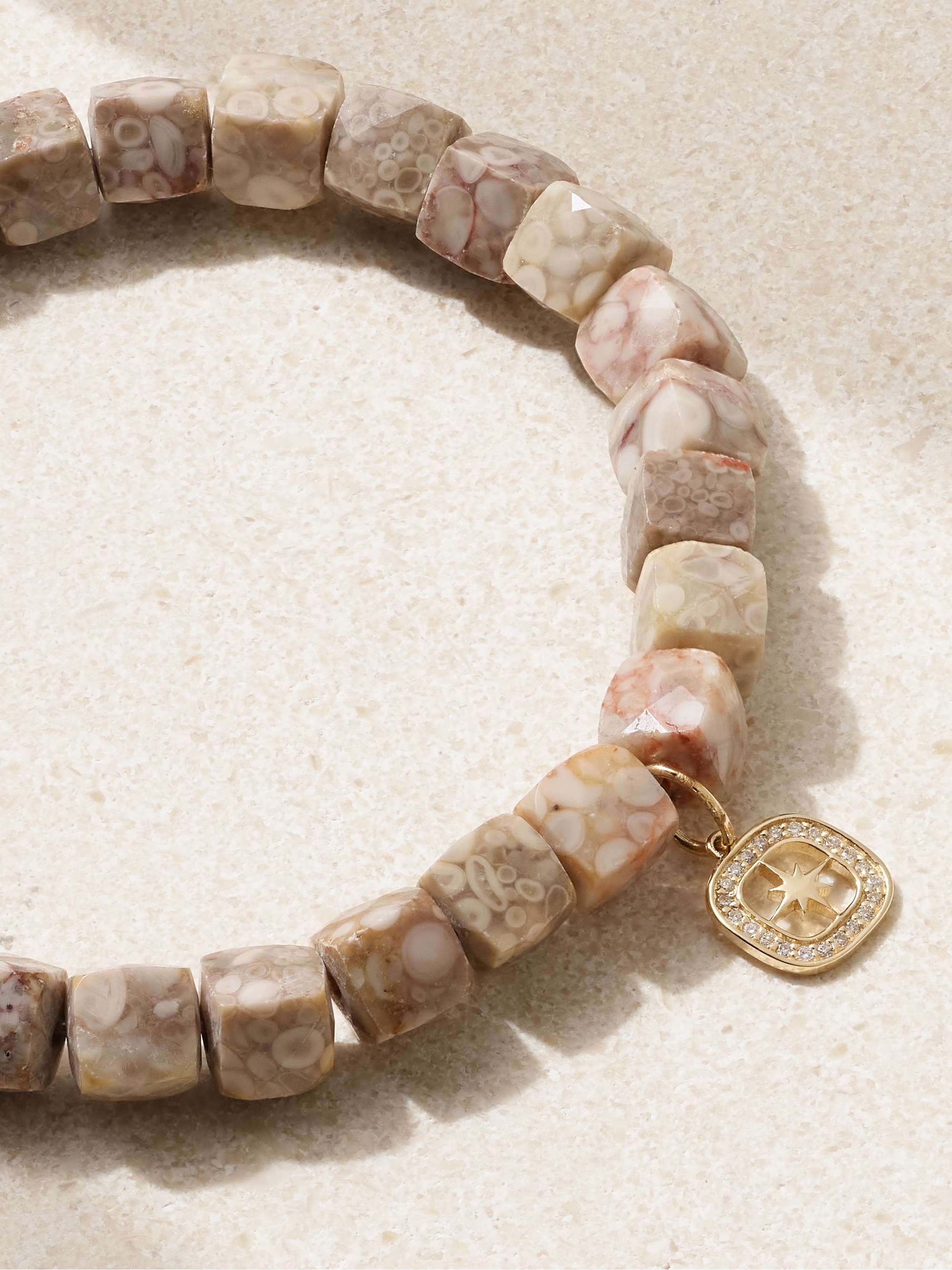 SYDNEY EVAN Starburst Open Icon 14-karat gold, jasper and diamond bracelet
