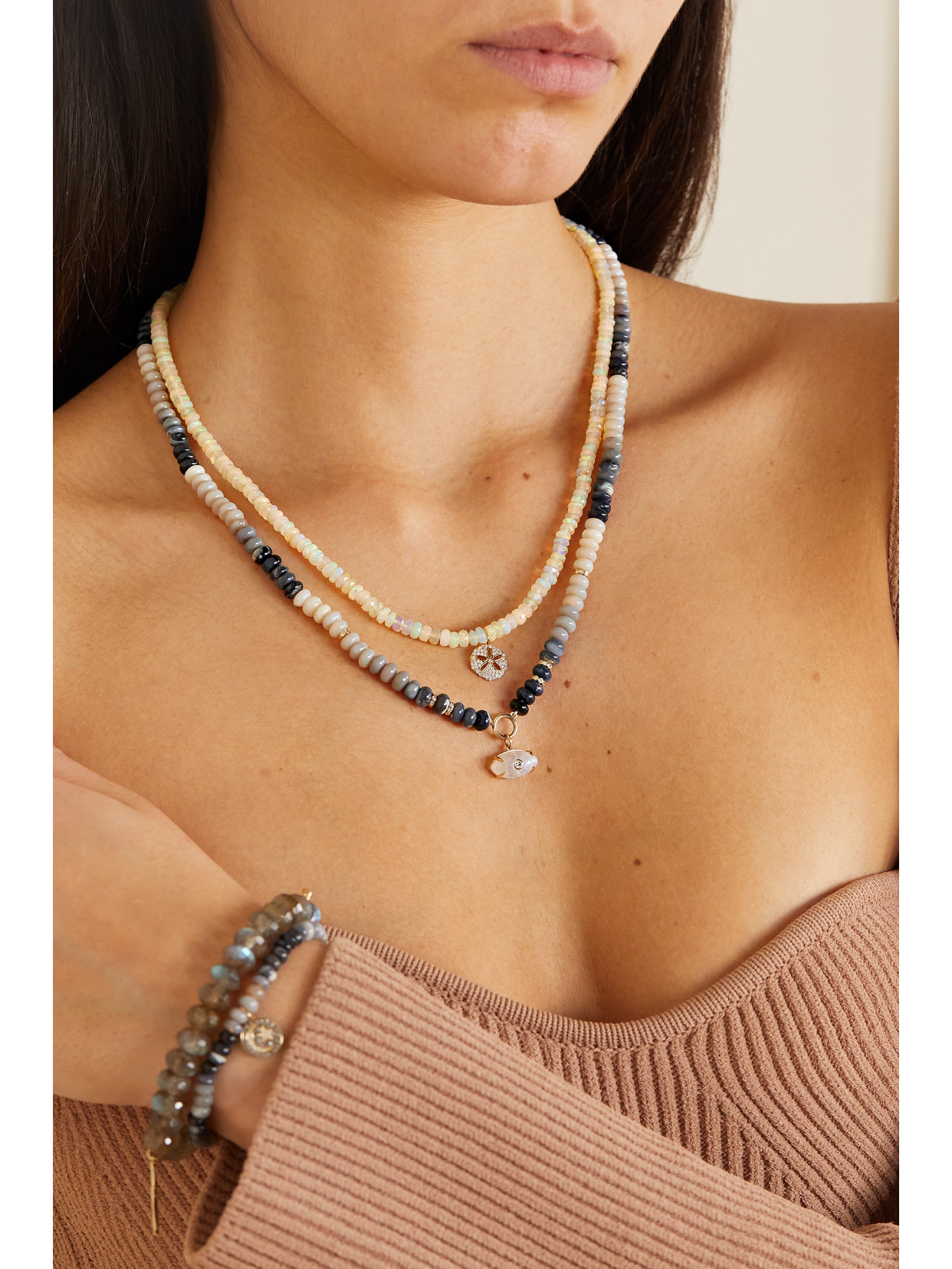 Shop Sydney Evan 14-karat Gold Multi-stone Necklace