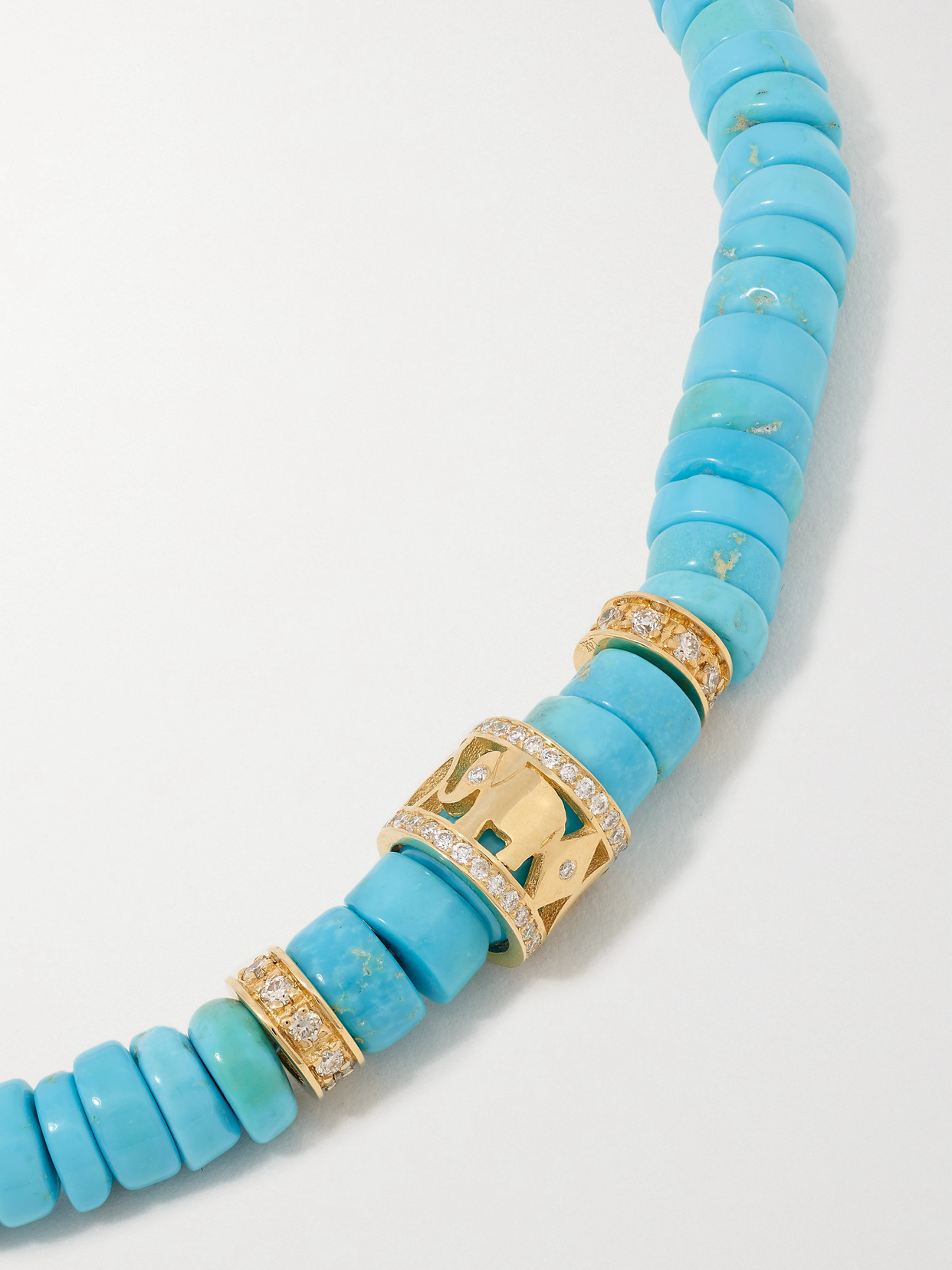 Shop Sydney Evan Lucky Icon 14-karat Gold, Turquoise And Diamond Necklace