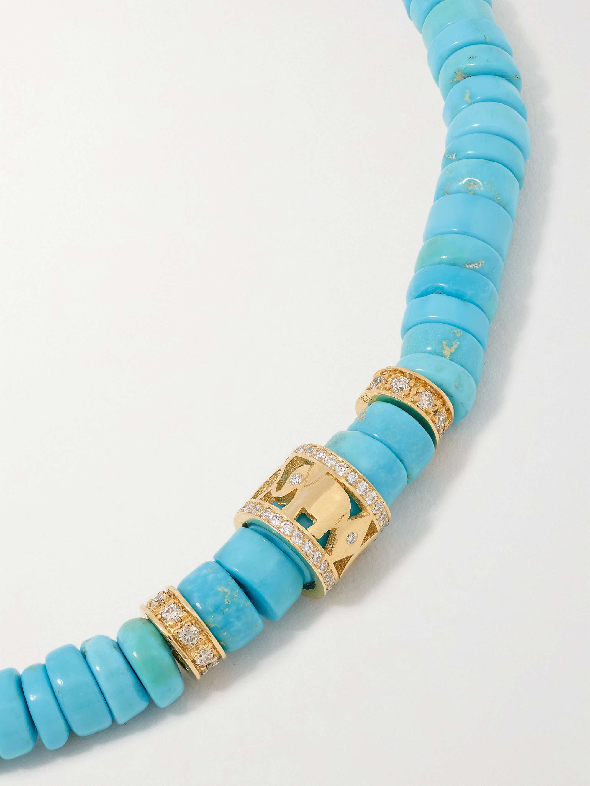 SYDNEY EVAN Lucky Icon 14-karat gold, turquoise and diamond necklace