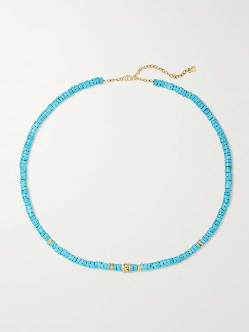 Sydney Evan Lucky Icon 14-karat Gold, Turquoise And Diamond Necklace