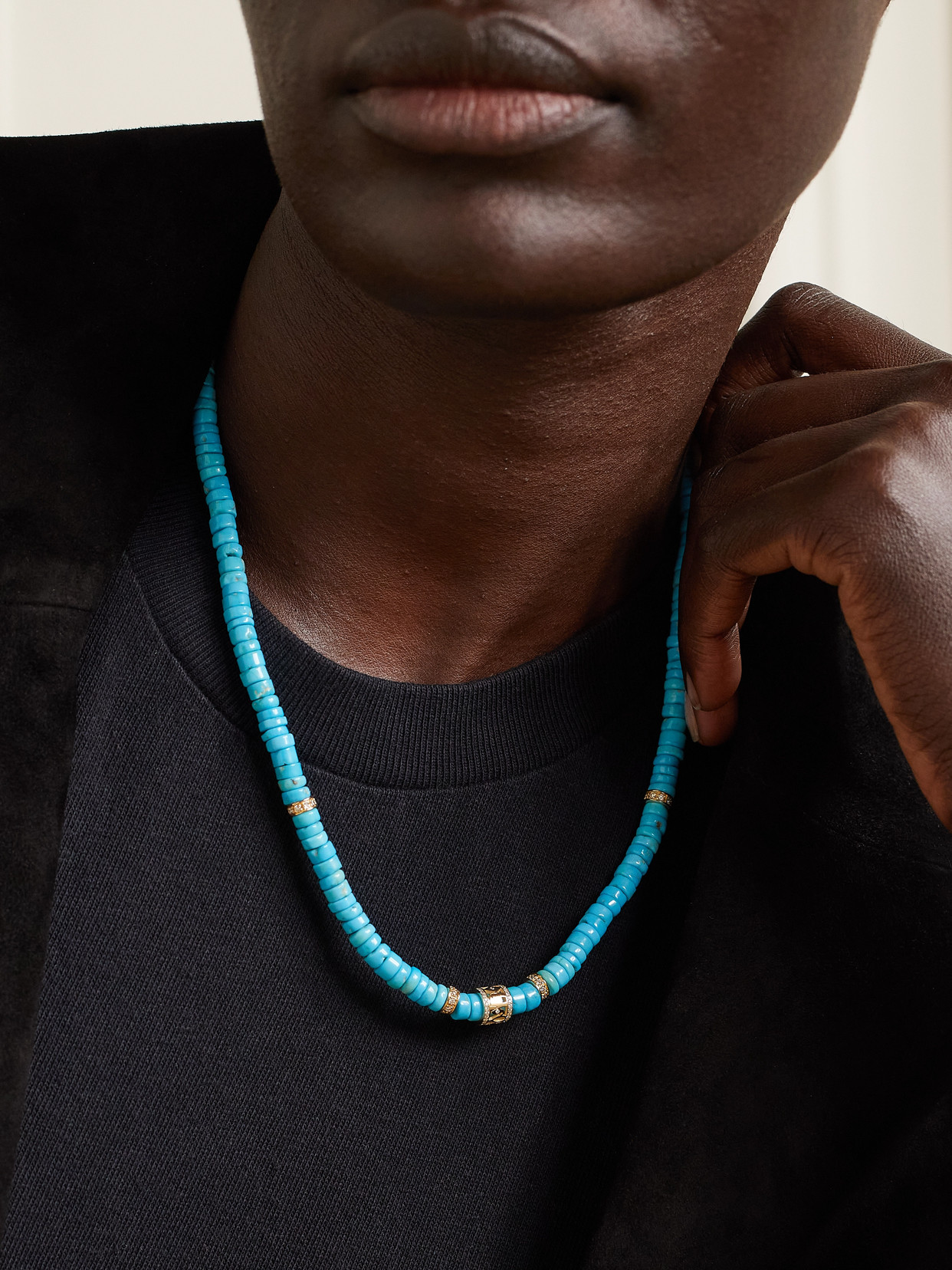 Shop Sydney Evan Lucky Icon 14-karat Gold, Turquoise And Diamond Necklace