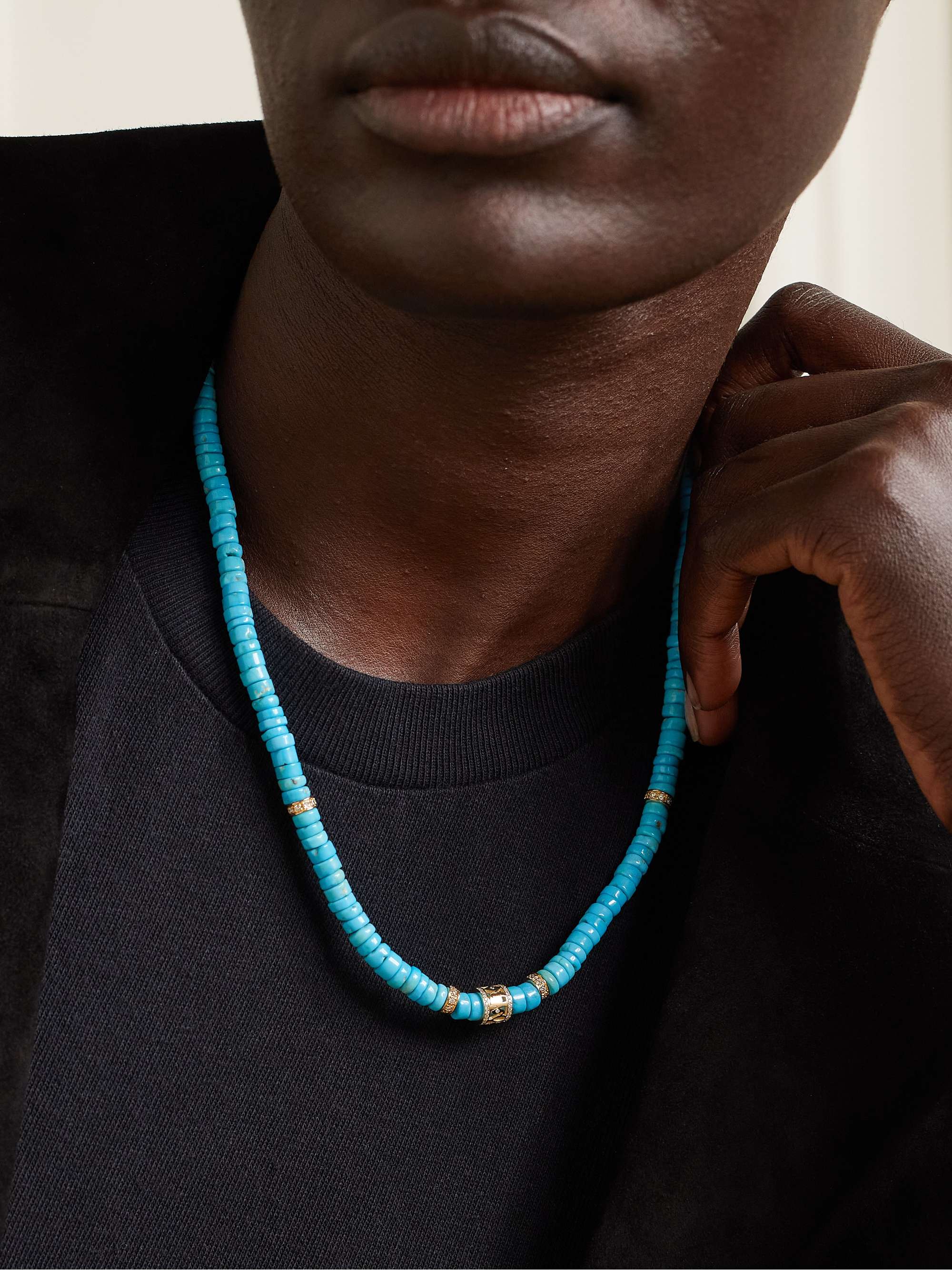 SYDNEY EVAN Lucky Icon 14-karat gold, turquoise and diamond necklace