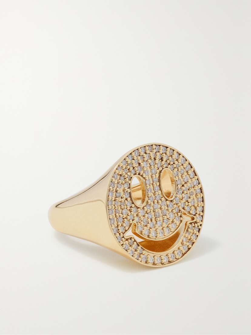 Sydney Evan Large Happy Face 1-karat Gold Diamond Signet Ring