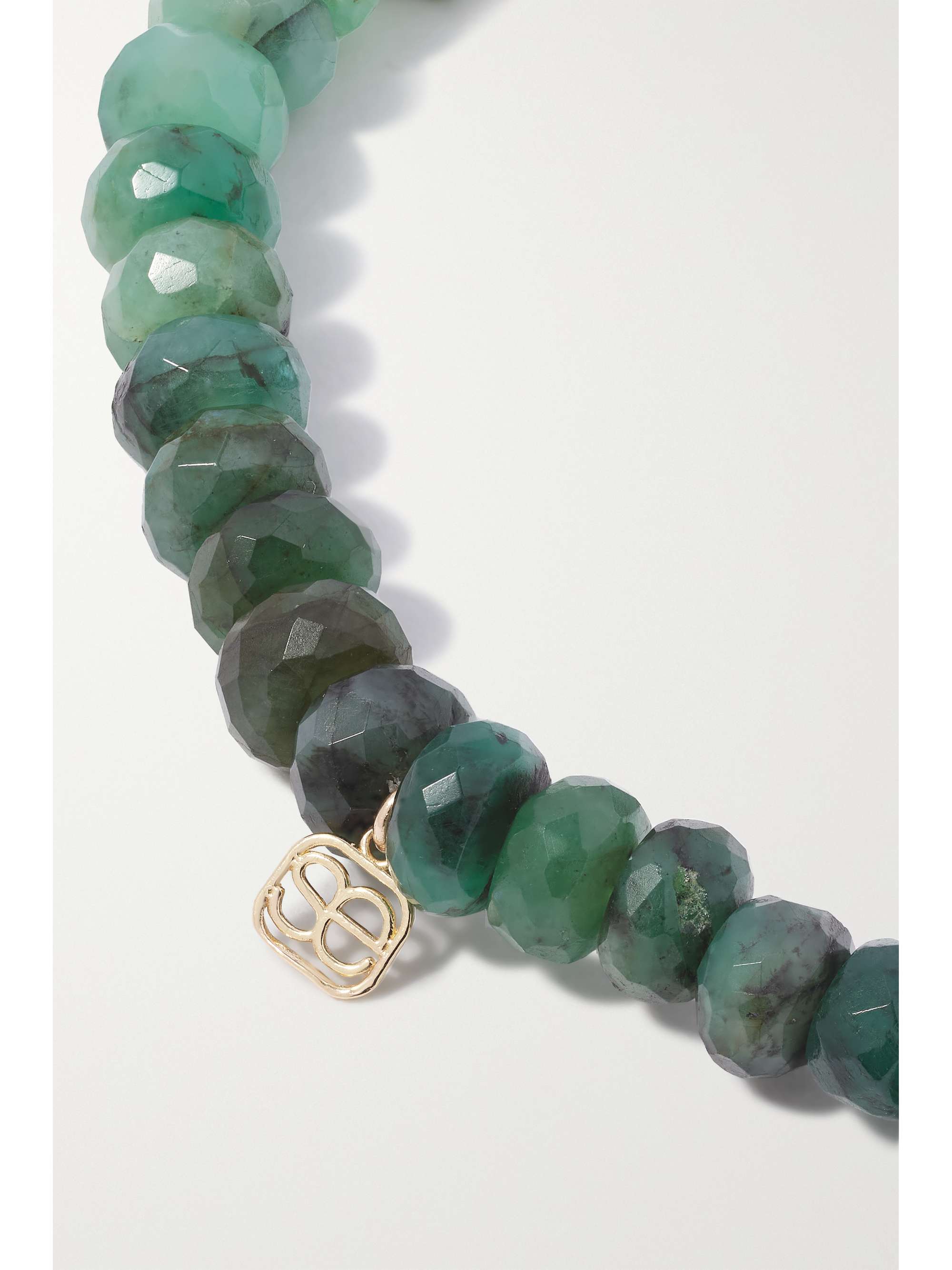 SYDNEY EVAN Tiny Monstera Leaf 14-karat gold, emerald and diamond bracelet