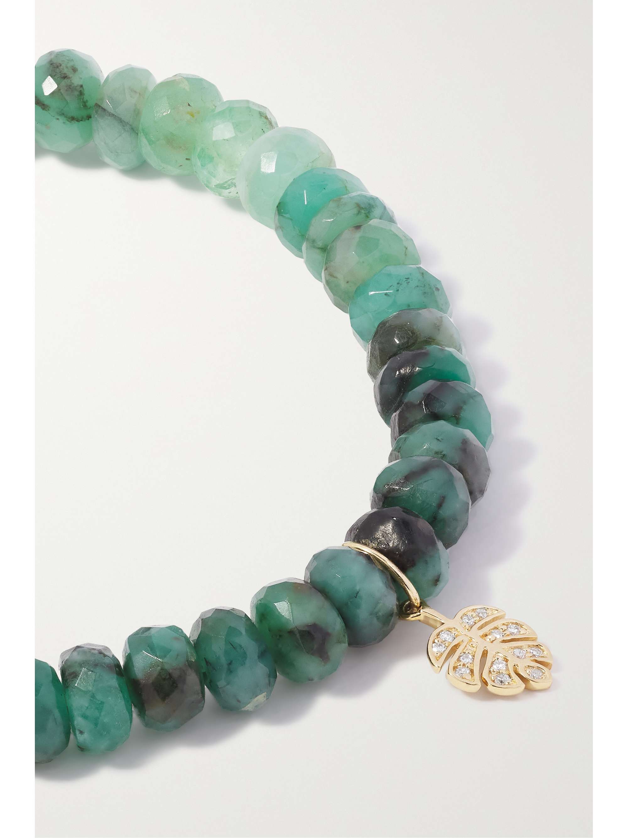 SYDNEY EVAN Tiny Monstera Leaf 14-karat gold, emerald and diamond bracelet