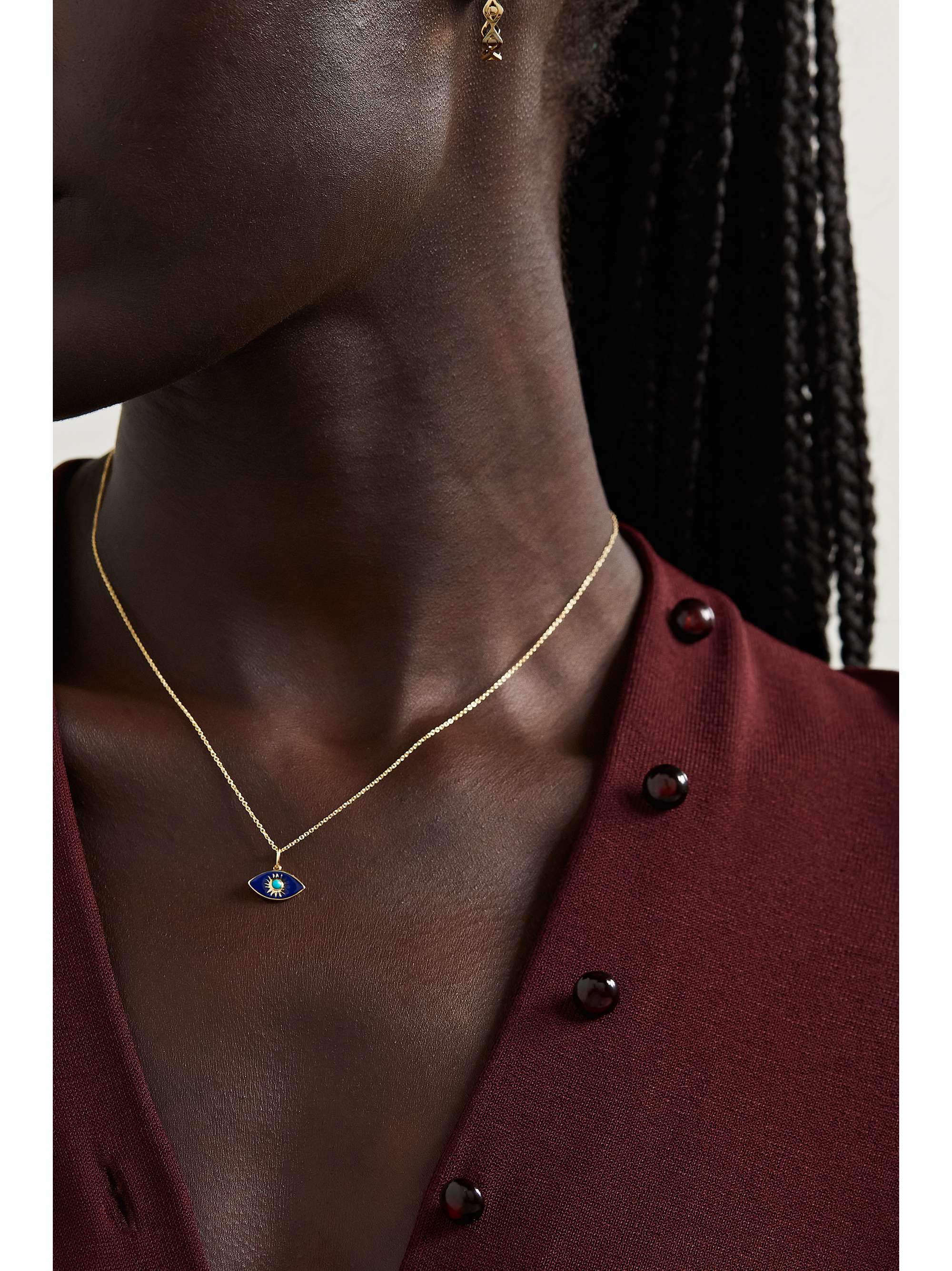 SYDNEY EVAN Sunburst Evil Eye 14-karat gold, turquoise and enamel necklace