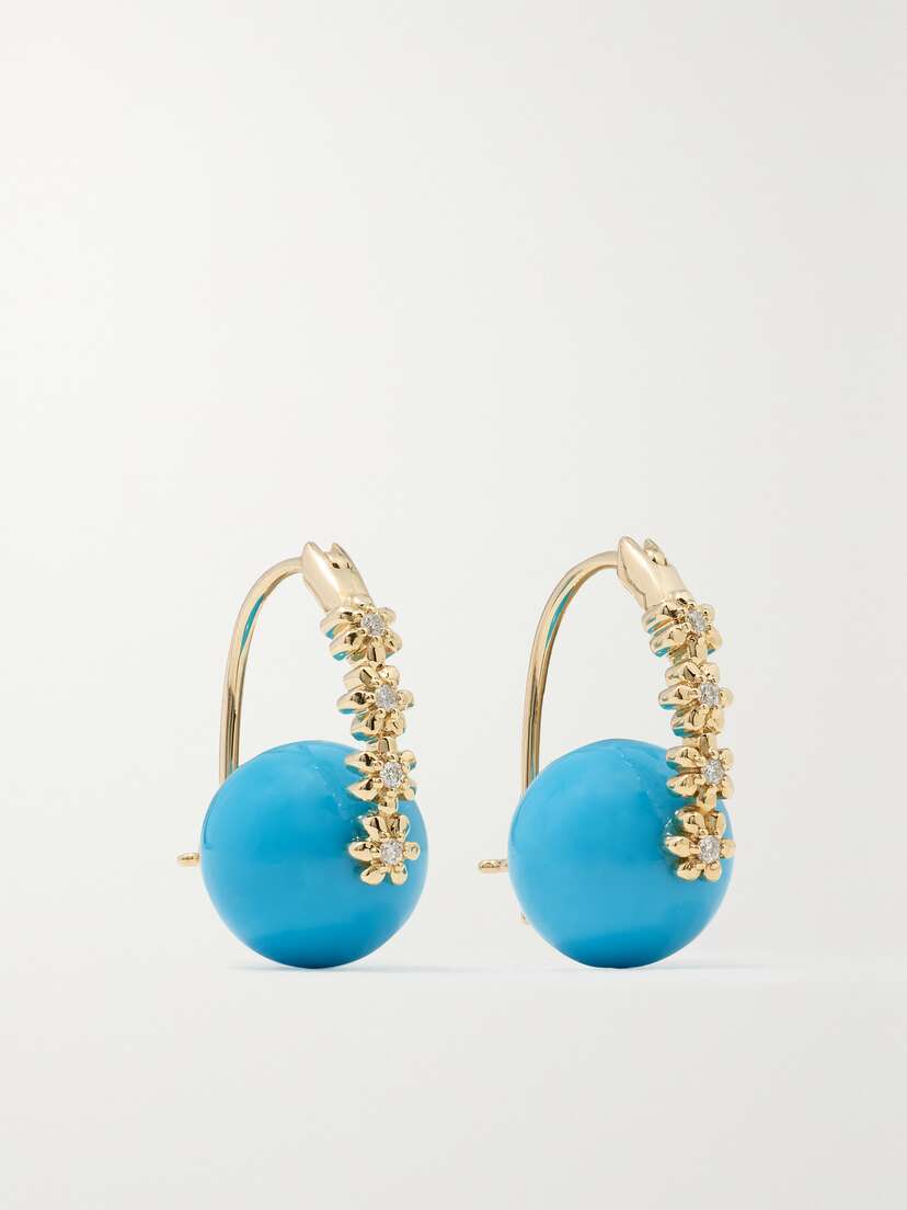 Sydney Evan 14-karat Gold, Turquoise And Diamond Earrings