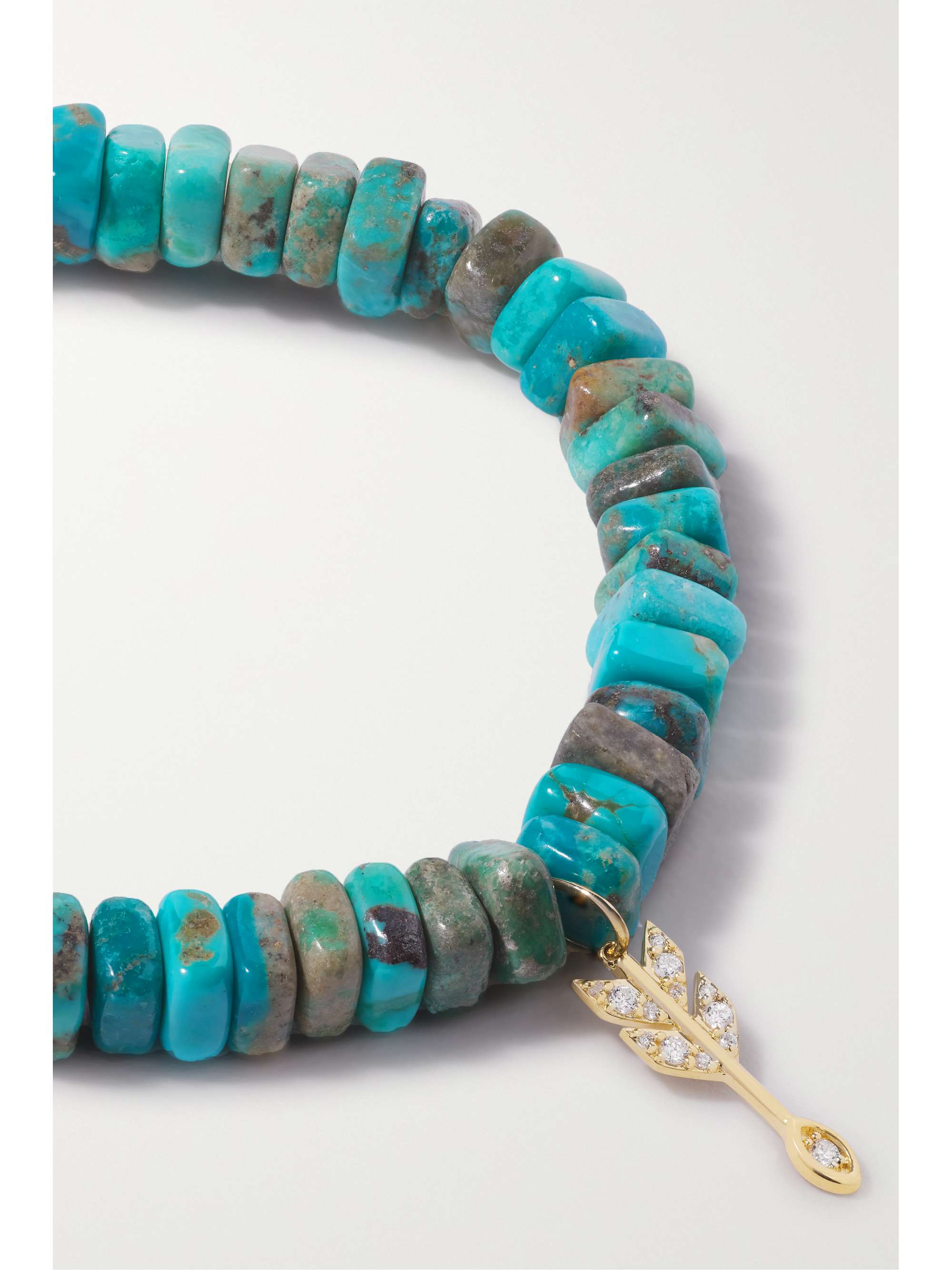 SYDNEY EVAN Small Arrow 14-karat gold, turquoise and diamond bracelet
