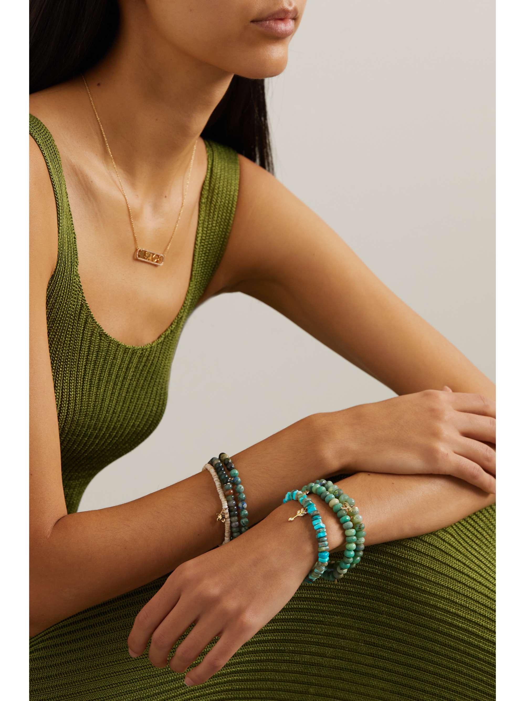 SYDNEY EVAN Small Arrow 14-karat gold, turquoise and diamond bracelet