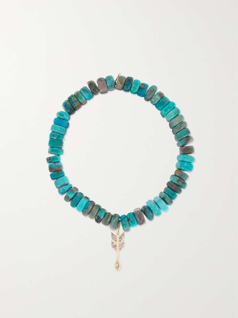 Sydney Evan Small Arrow 14-karat Gold, Turquoise And Diamond Bracelet