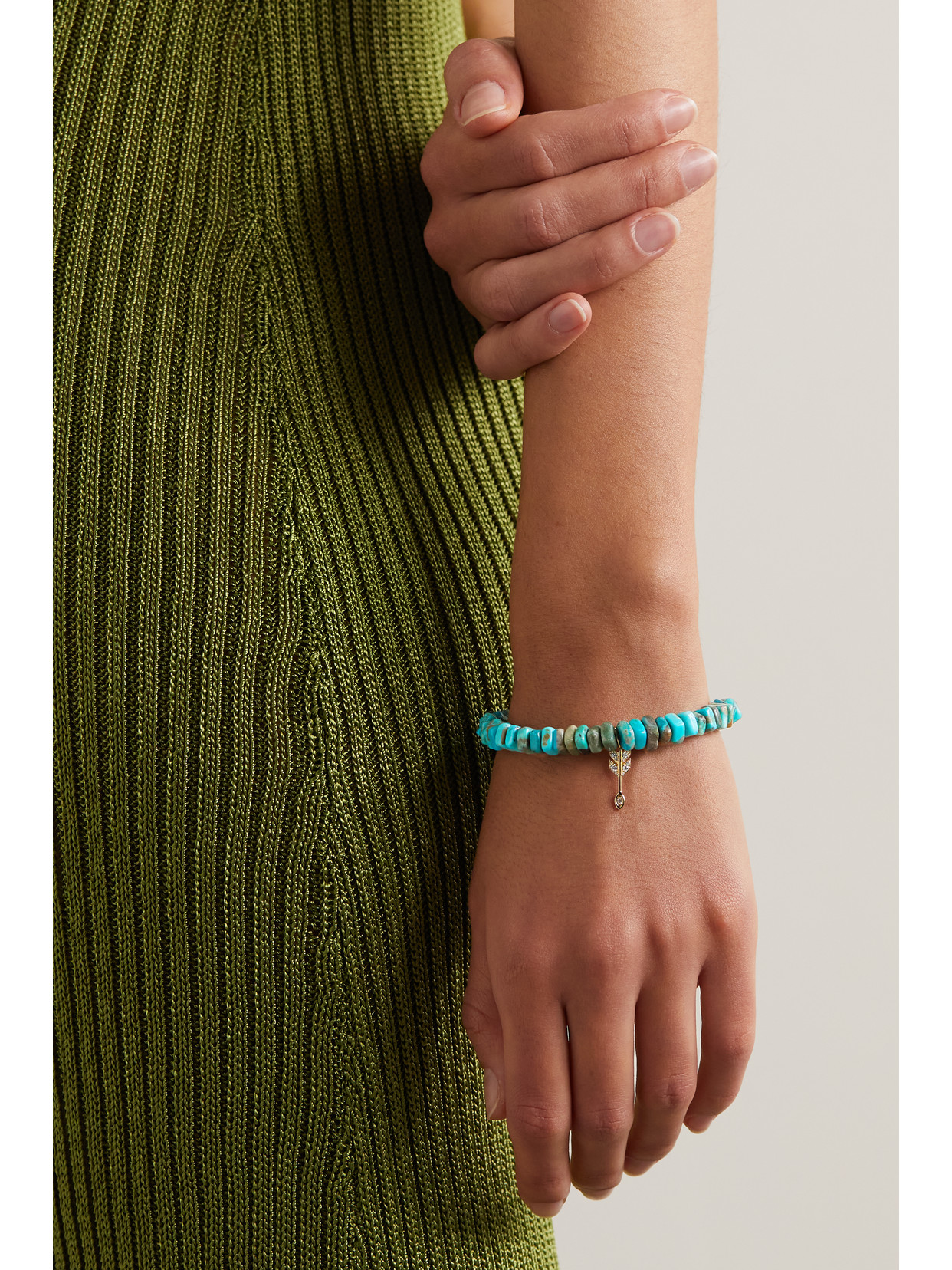 Sydney Evan Small Arrow 14-karat Gold, Turquoise And Diamond Bracelet In Blue