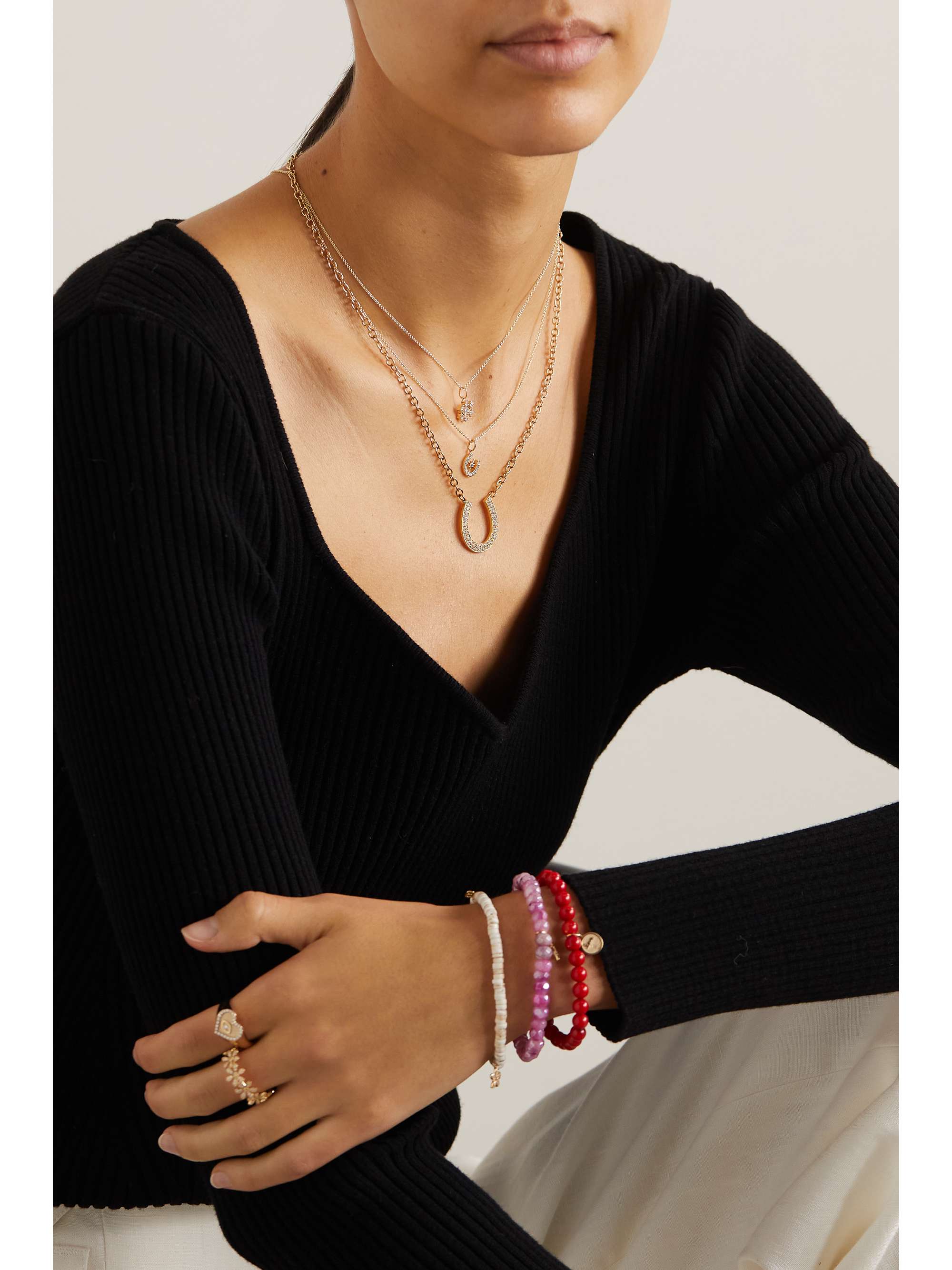 SYDNEY EVAN Starburst Horseshoe 14-karat gold diamond necklace