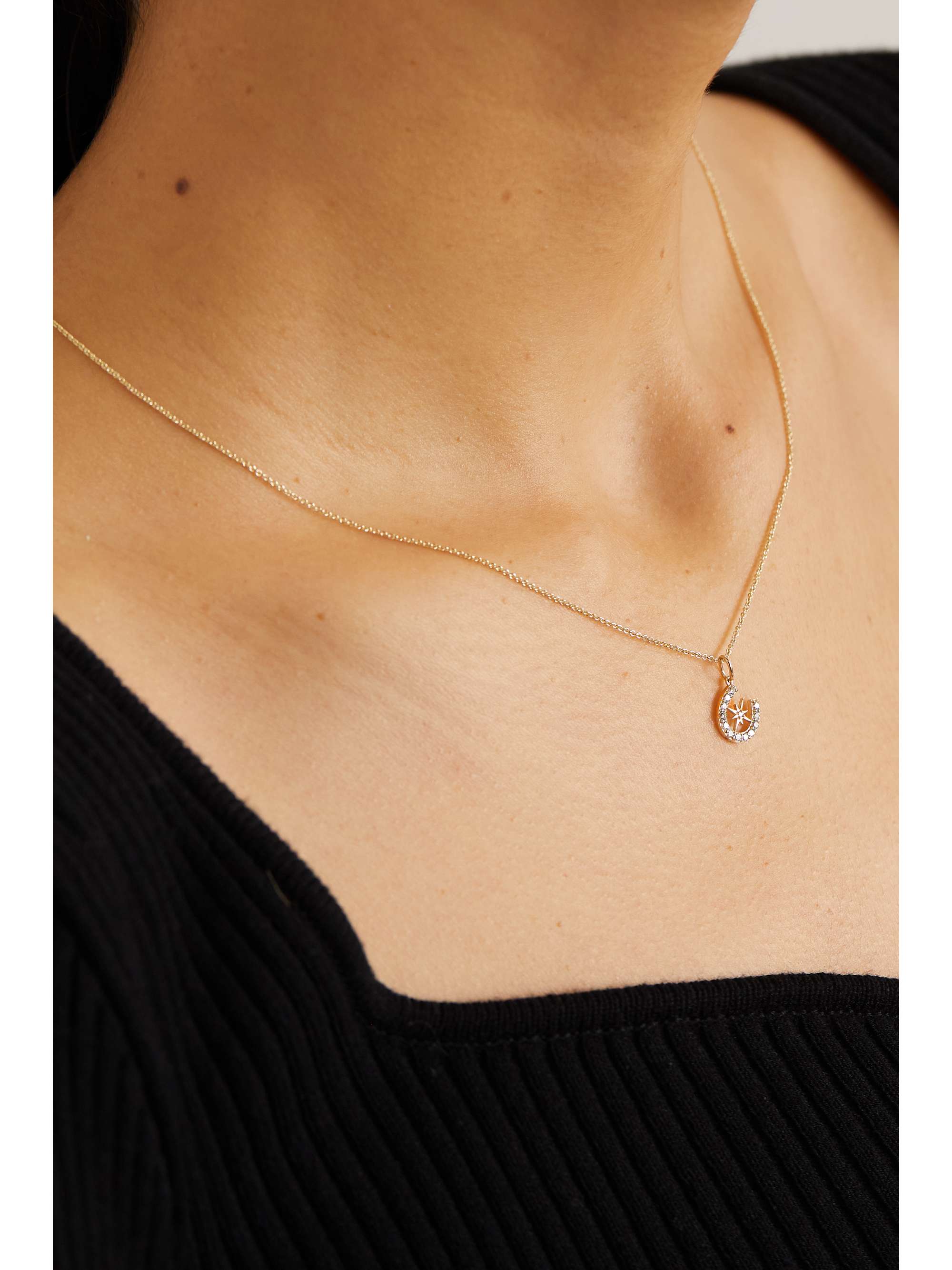 SYDNEY EVAN Starburst Horseshoe 14-karat gold diamond necklace