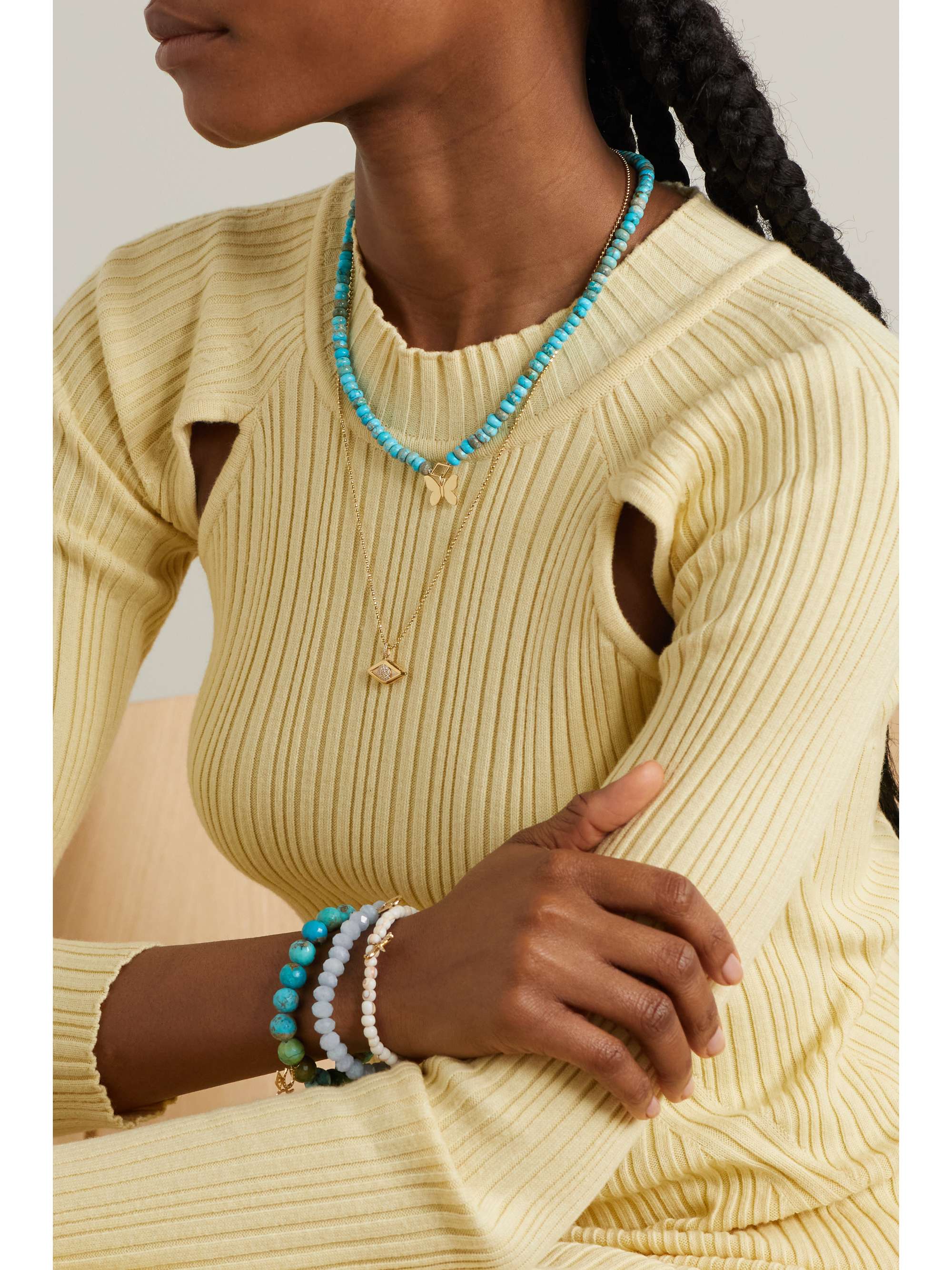 SYDNEY EVAN Butterfly 14-karat gold turquoise necklace