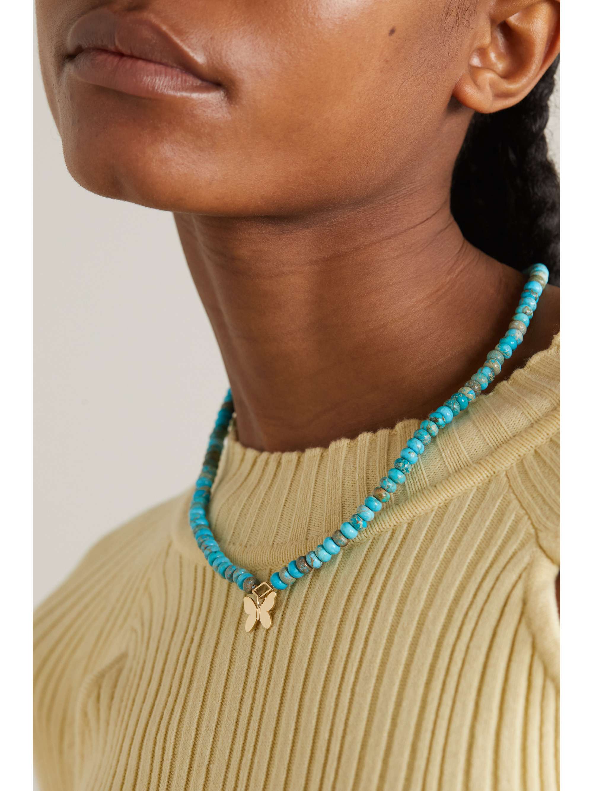 SYDNEY EVAN Butterfly 14-karat gold turquoise necklace
