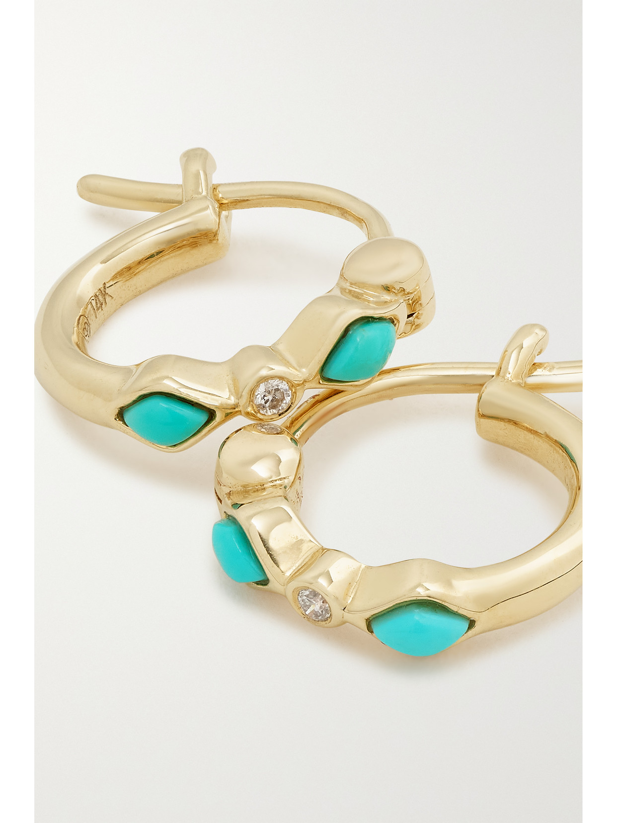 Sydney Evan 14-karat Gold, Turquoise And Diamond Hoop Earrings In Gold