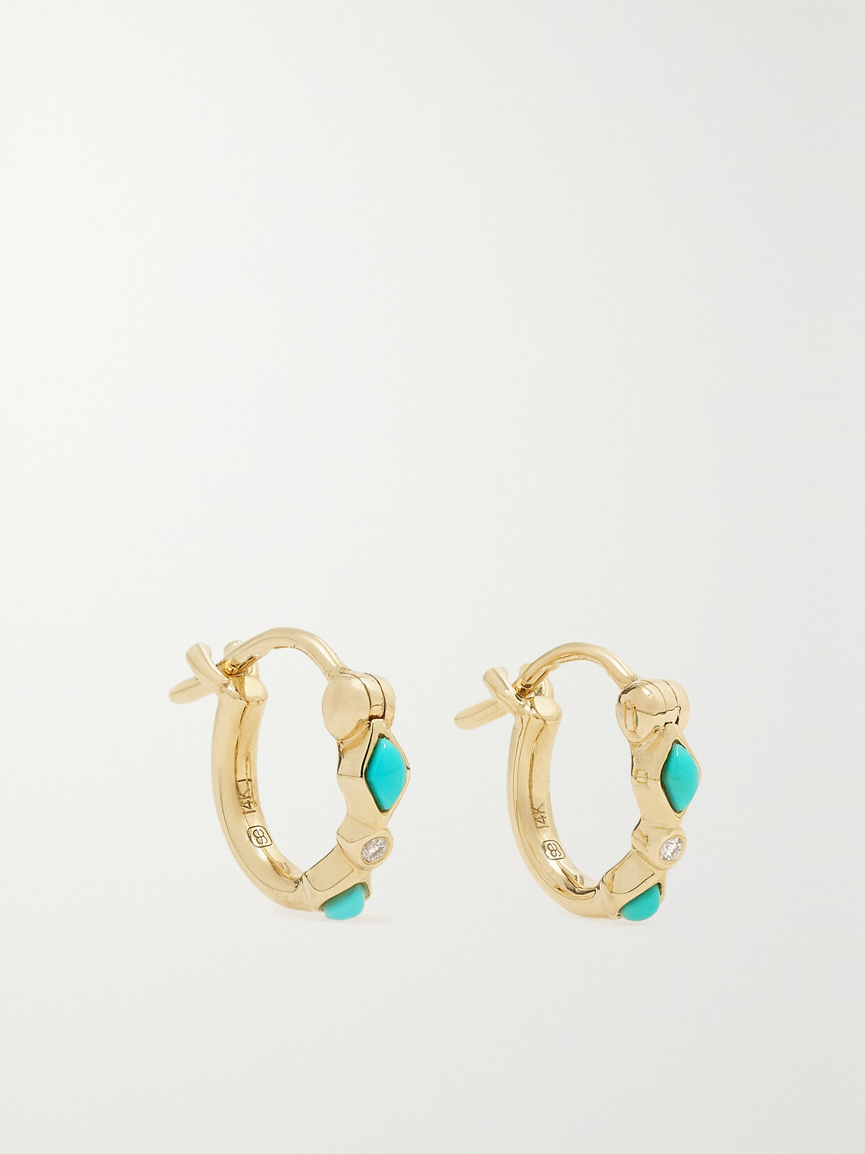 Sydney Evan 14-karat Gold, Turquoise And Diamond Hoop Earrings