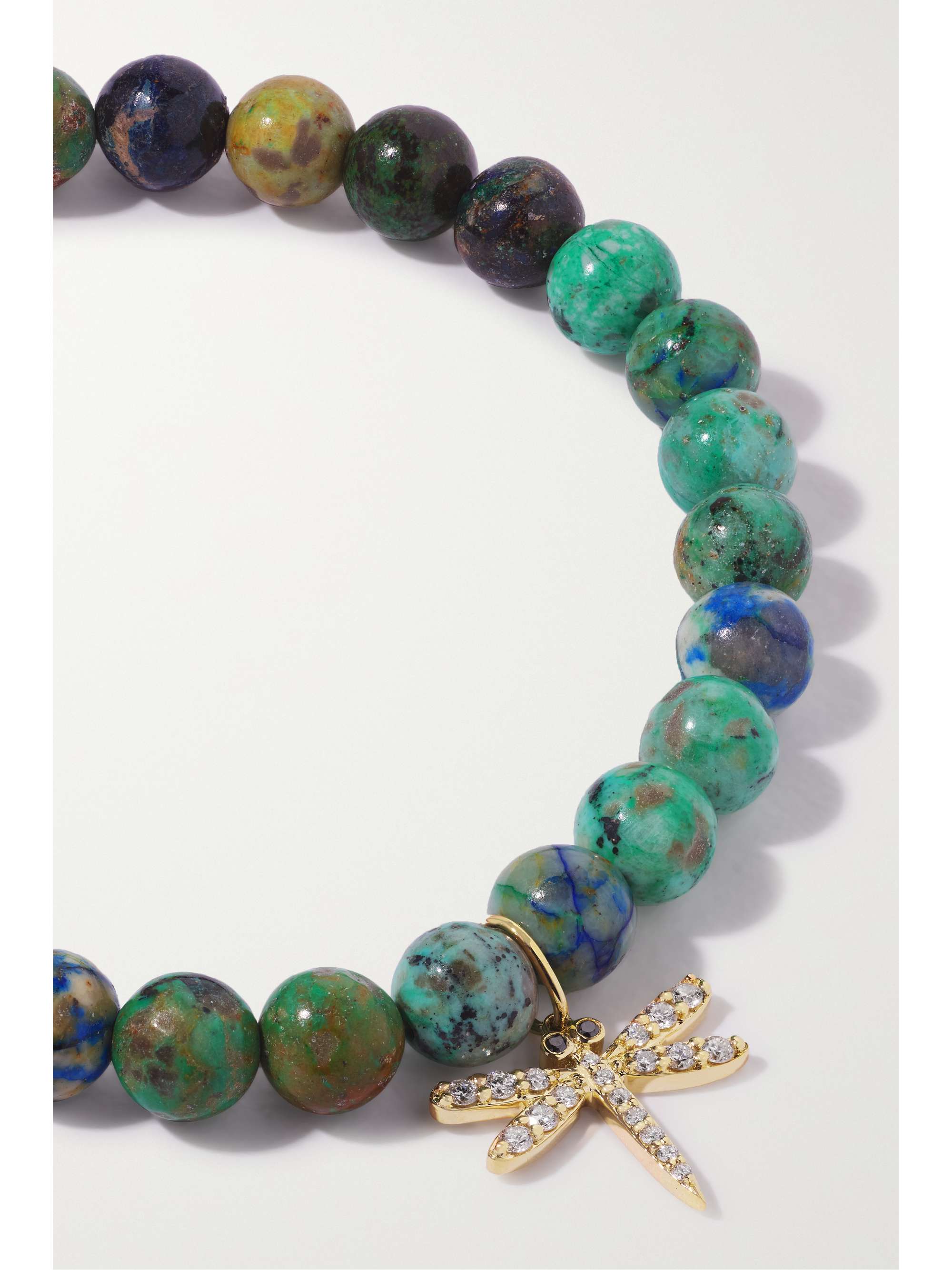 SYDNEY EVAN Dragonfly 14-karat gold, chrysocolla and diamond bracelet