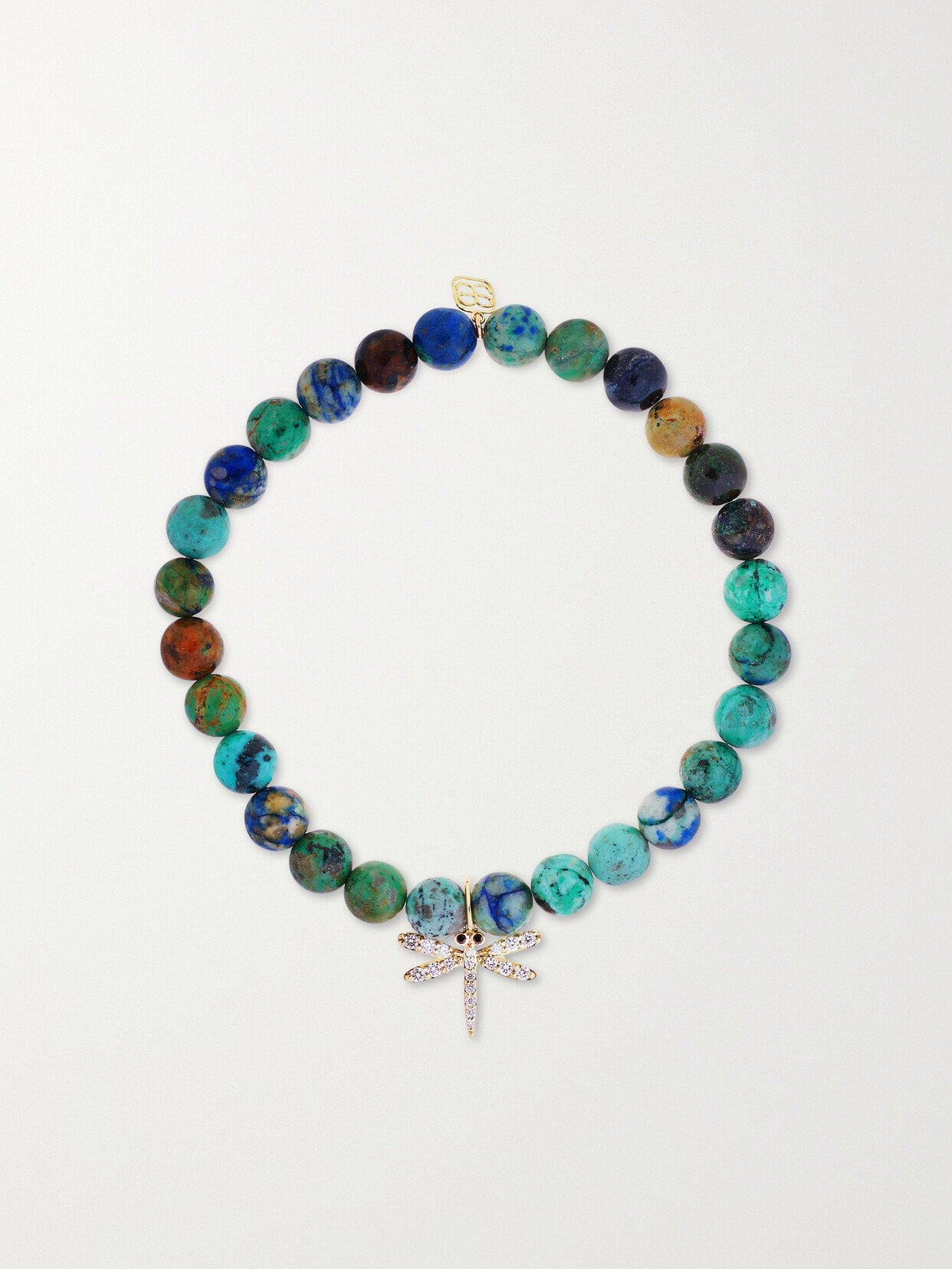 Sydney Evan Dragonfly 14-karat Gold, Chrysocolla And Diamond Bracelet In Blue