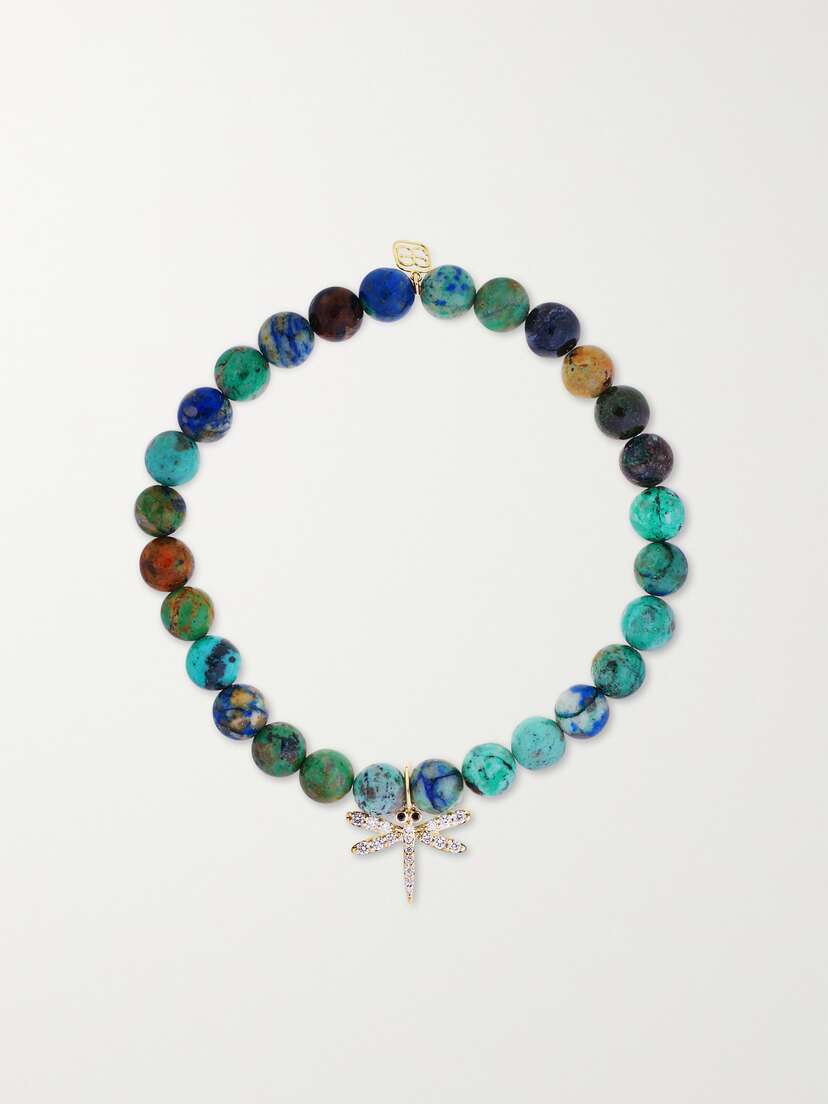 Sydney Evan Dragonfly 14-karat Gold, Chrysocolla And Diamond Bracelet