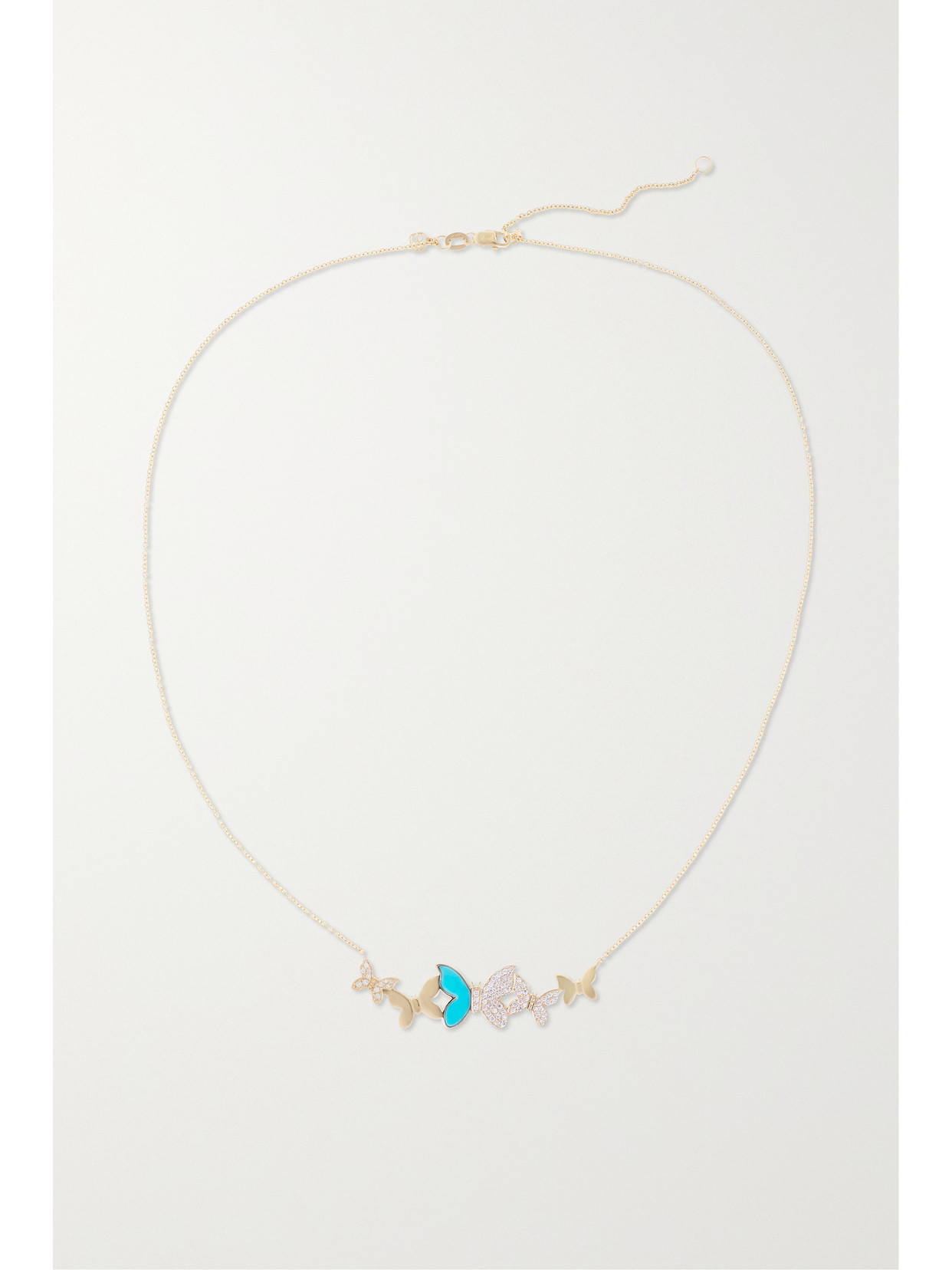 Sydney Evan Small Butterfly 14-karat Gold, Diamond And Turquoise Necklace In Gold