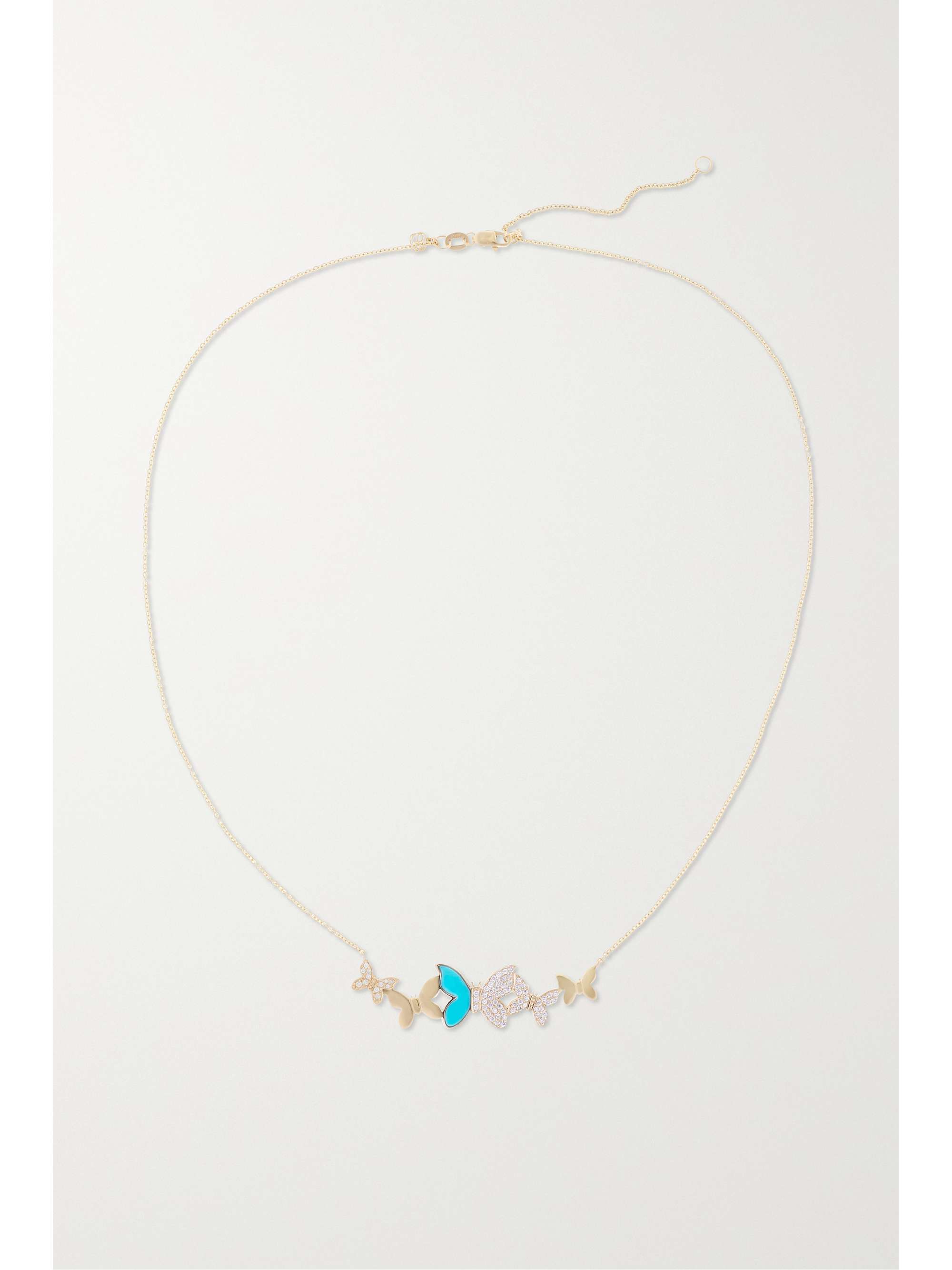 SYDNEY EVAN Small Butterfly 18-karat gold, diamond and turquoise necklace