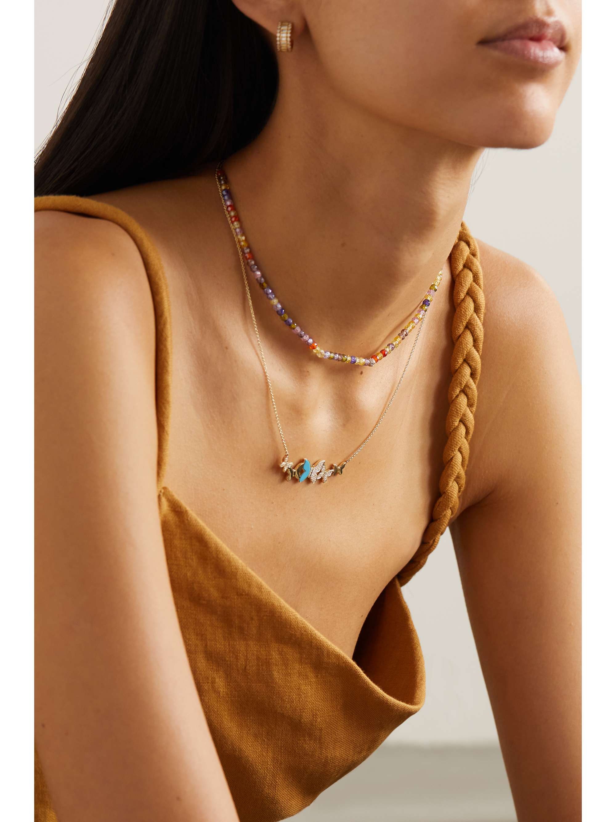 SYDNEY EVAN Small Butterfly 18-karat gold, diamond and turquoise necklace