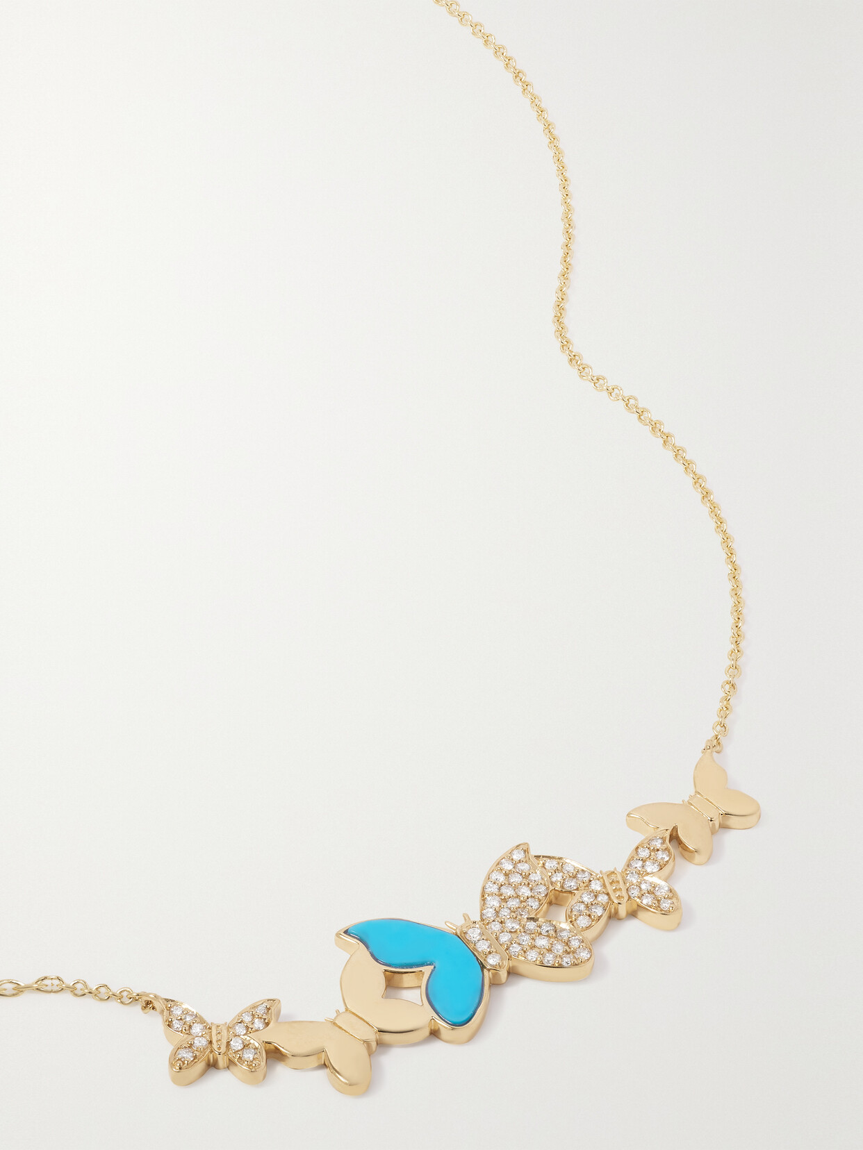 Sydney Evan - Small Butterfly 14-karat Gold, Diamond And Turquoise Necklace - One size