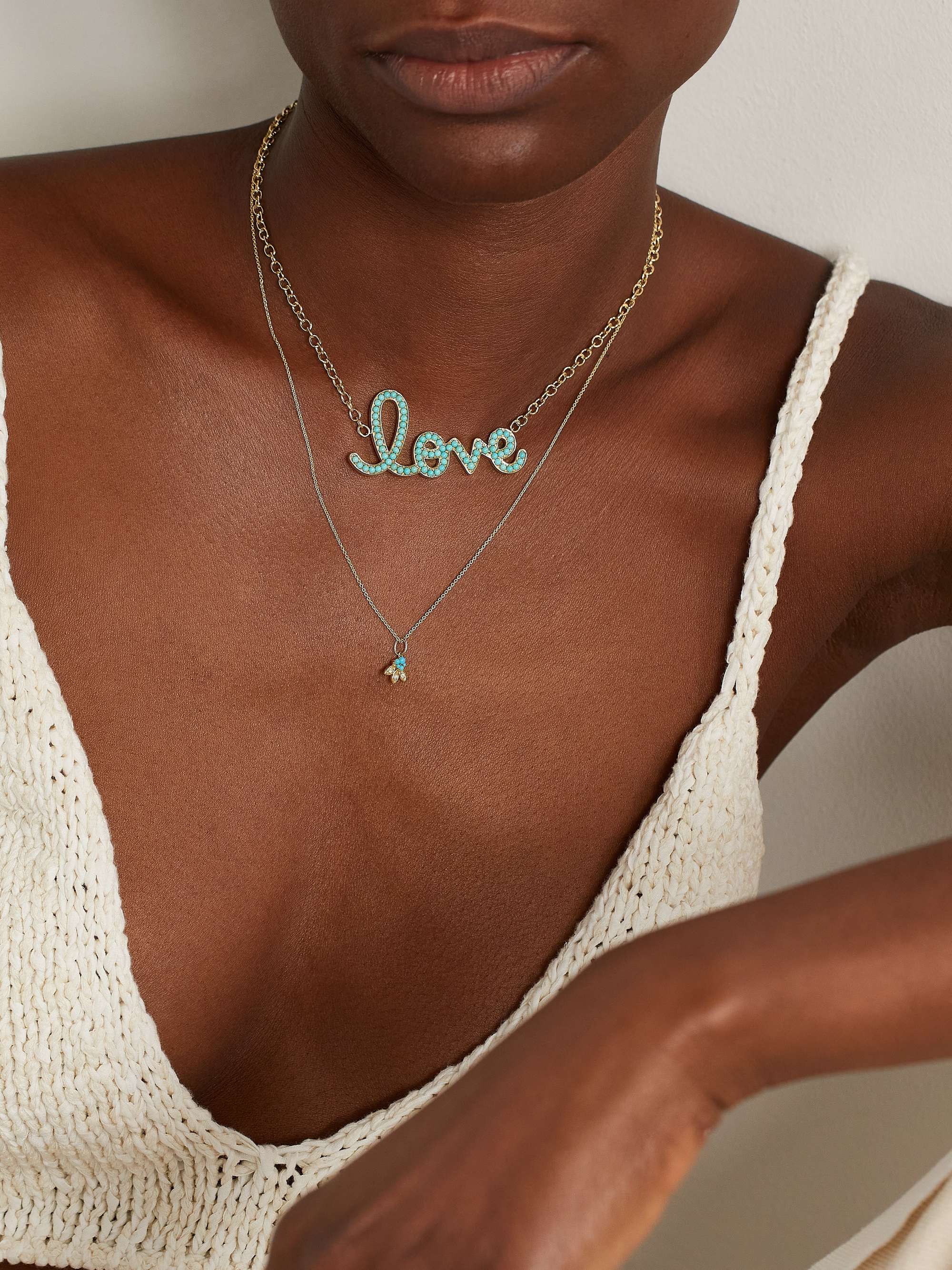 SYDNEY EVAN 14-karat gold, turquoise and diamond necklace