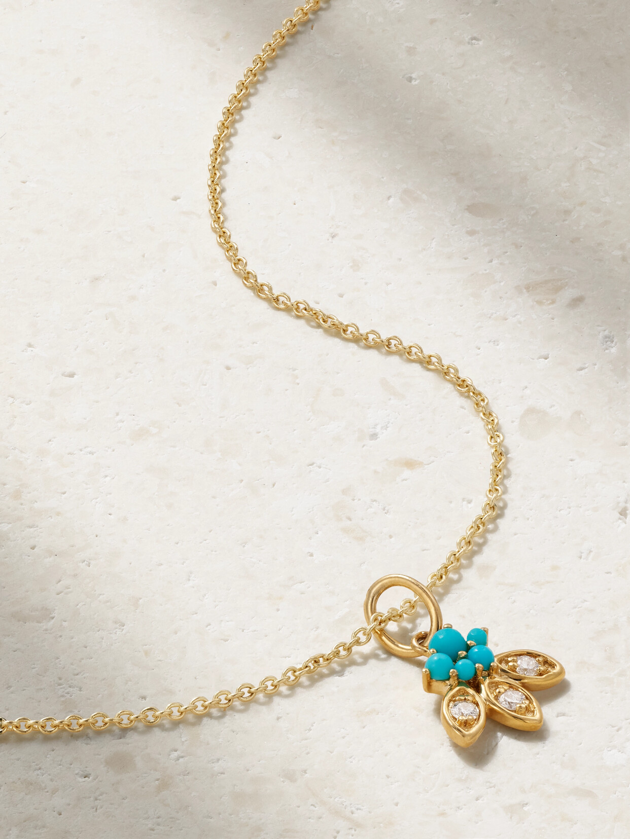 Sydney Evan 14-karat Gold, Turquoise And Diamond Necklace