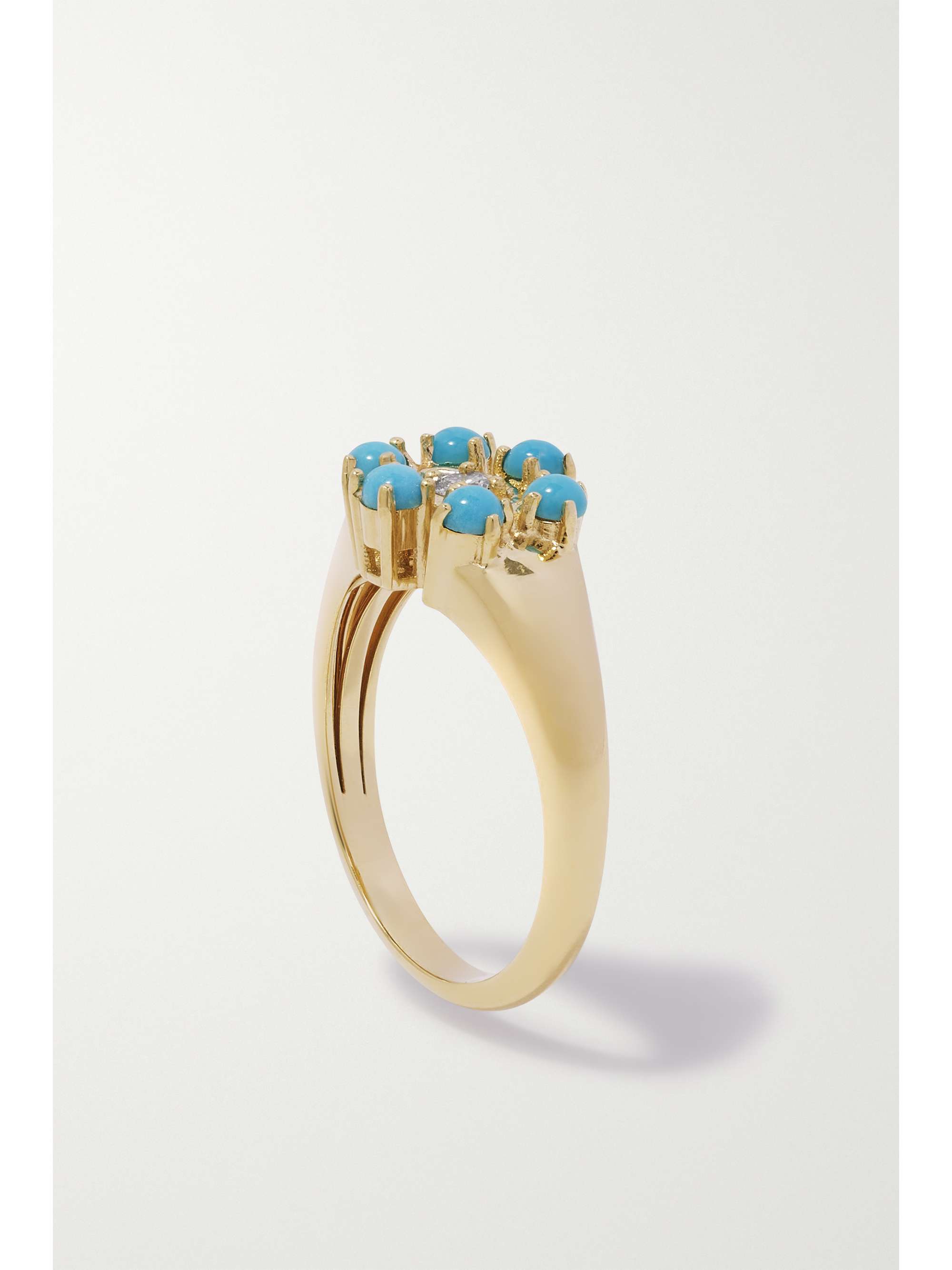 SYDNEY EVAN Bague en or 14 carats (585/1000), turquoises et diamant Eye