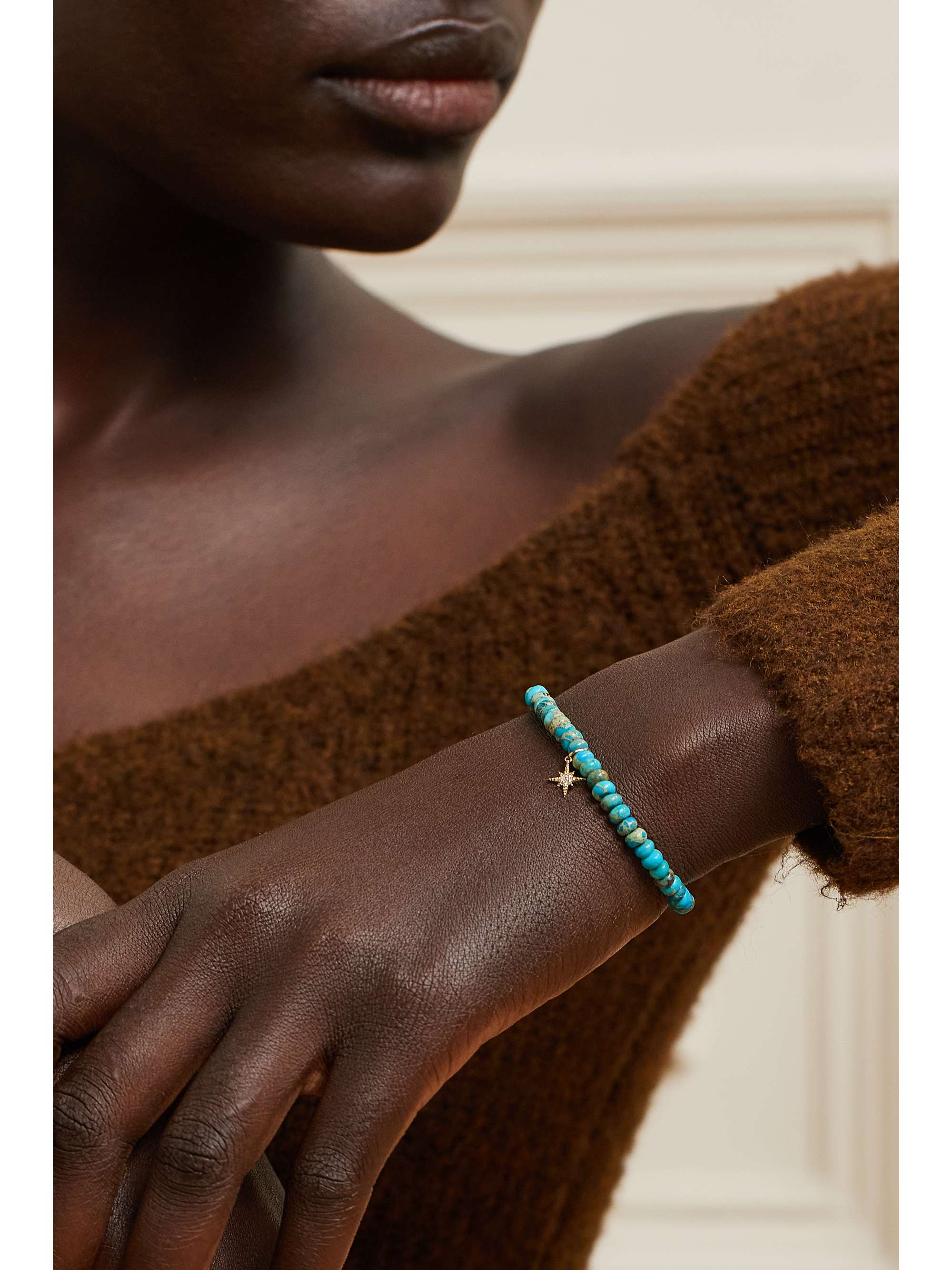 SYDNEY EVAN Mini Starburst 14-karat gold, turquoise and diamond bracelet