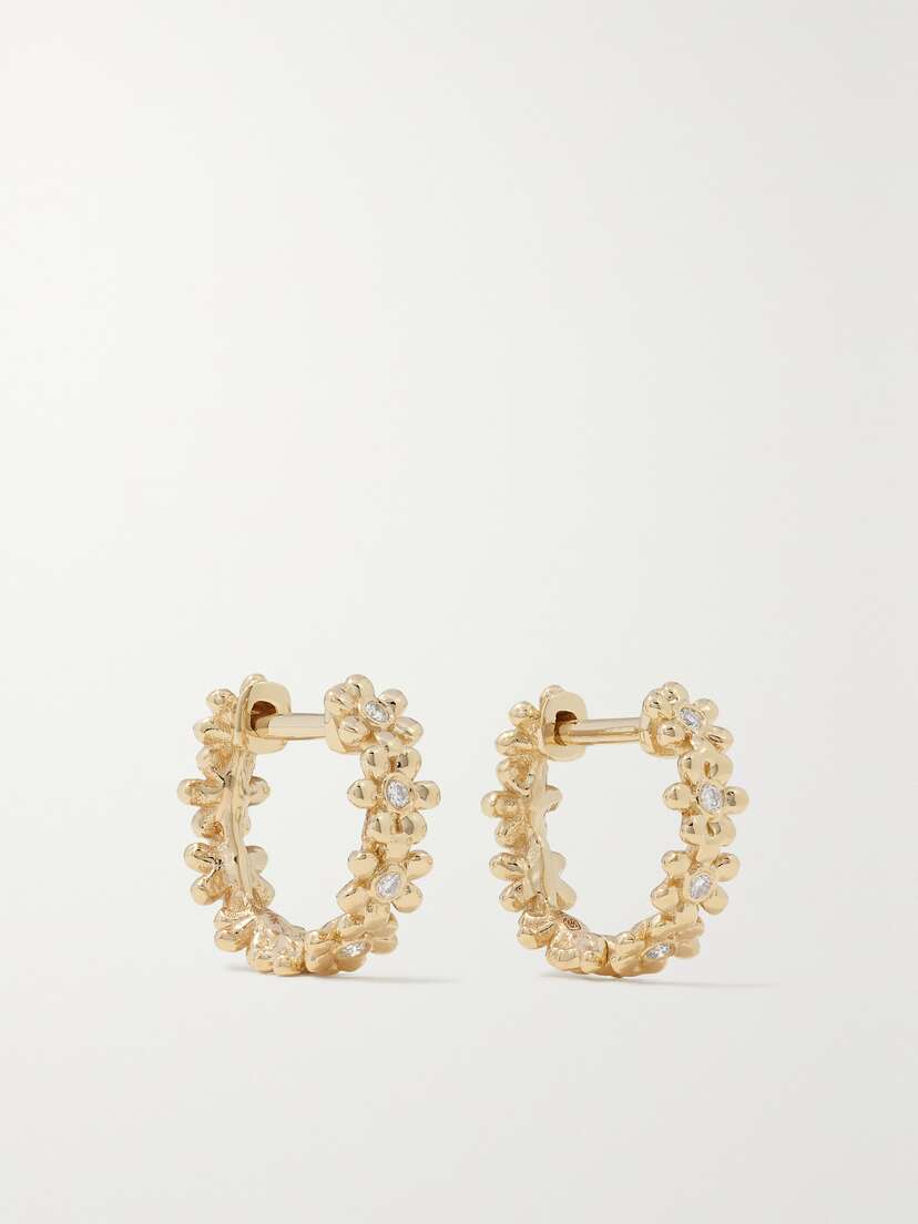 Sydney Evan Tiny Daisy 14-karat  Diamond Hoop Earrings - One size