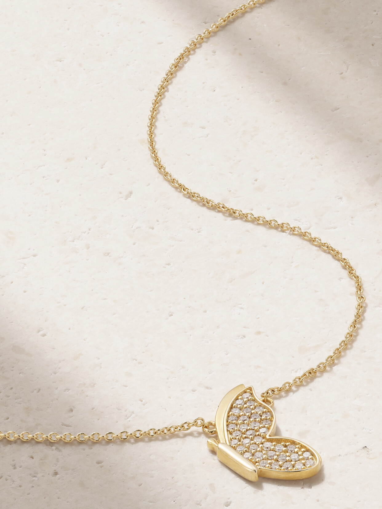 Sydney Evan Small Flying Butterfly 14-karat Gold Diamond Necklace