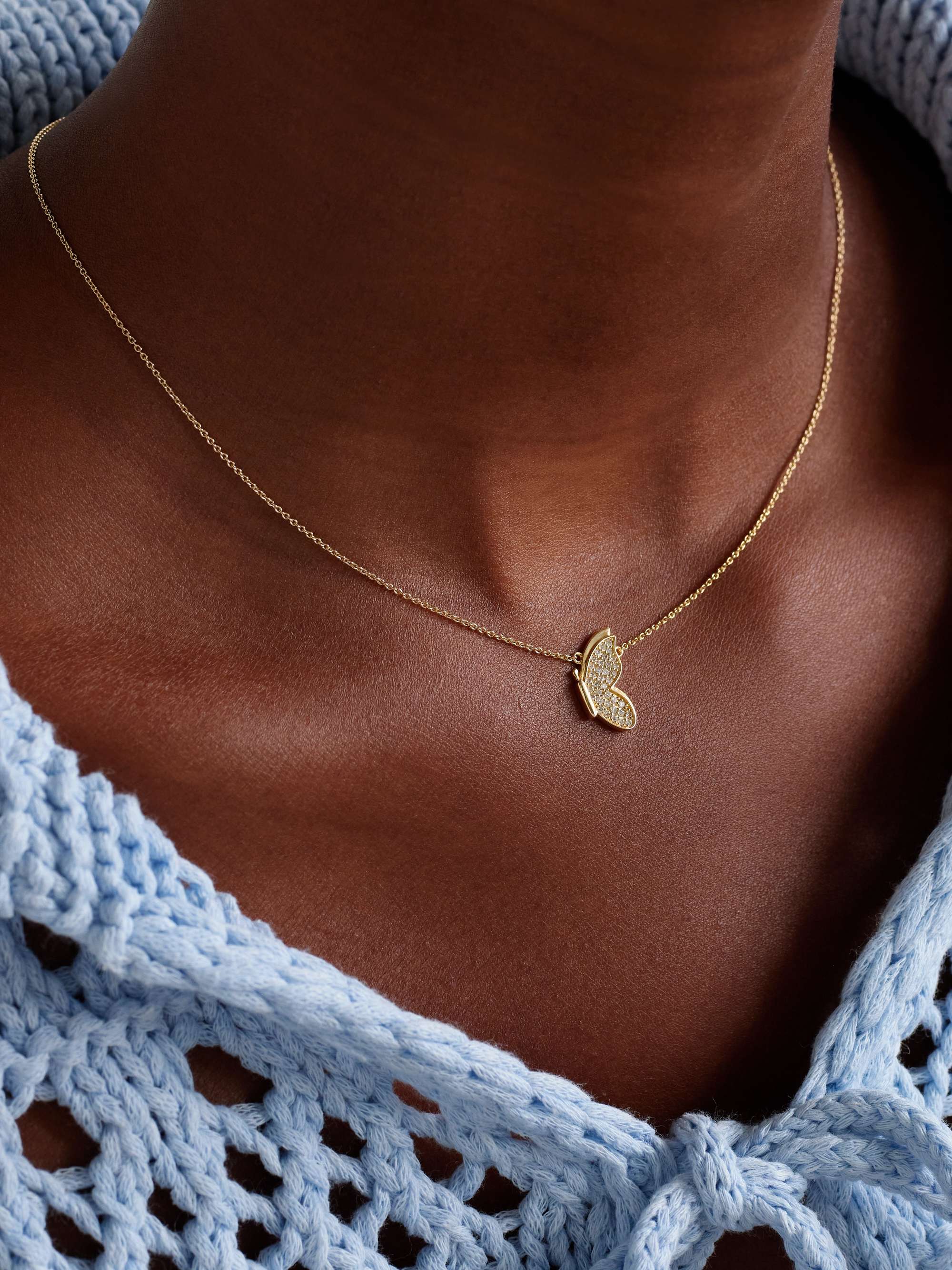 SYDNEY EVAN Small Flying Butterfly 14-karat gold diamond necklace