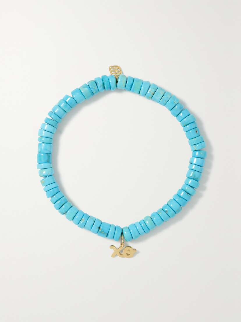 Sydney Evan Tiny Pure Xo 14-karat Gold And Turquoise Bracelet