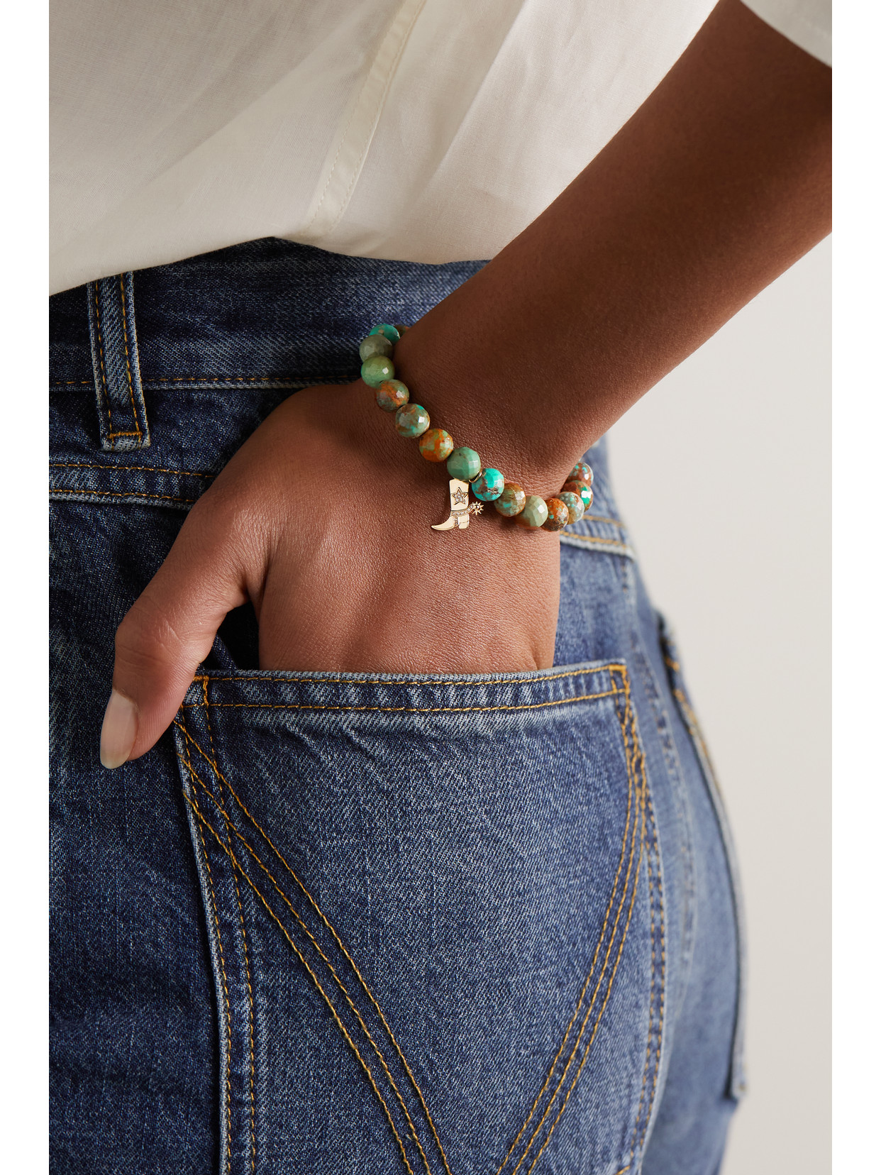 Sydney Evan Cowboy Boot 14-karat Gold Multi-stone Bracelet In Gold