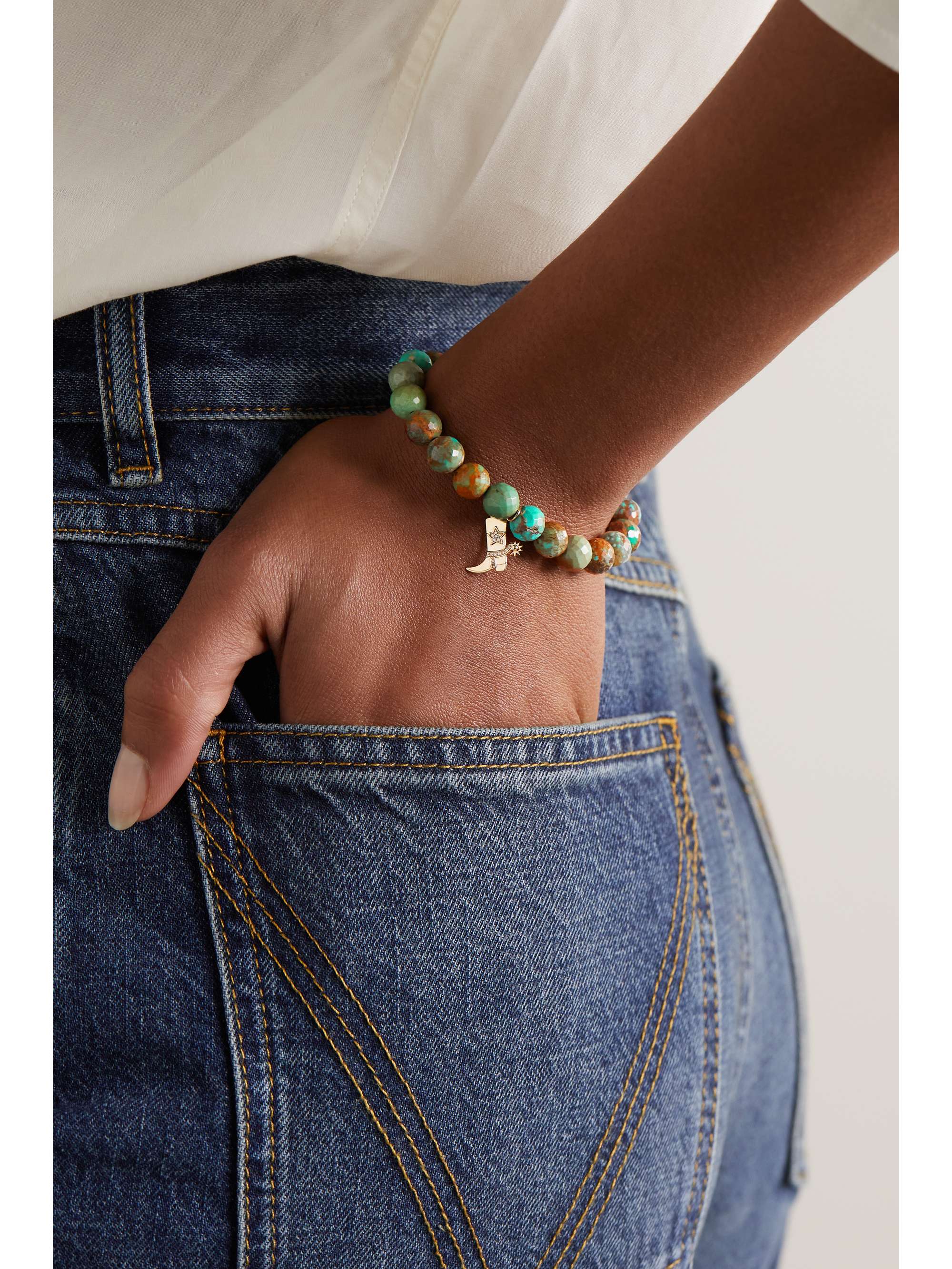 SYDNEY EVAN Cowboy Boot 14-karat gold multi-stone bracelet