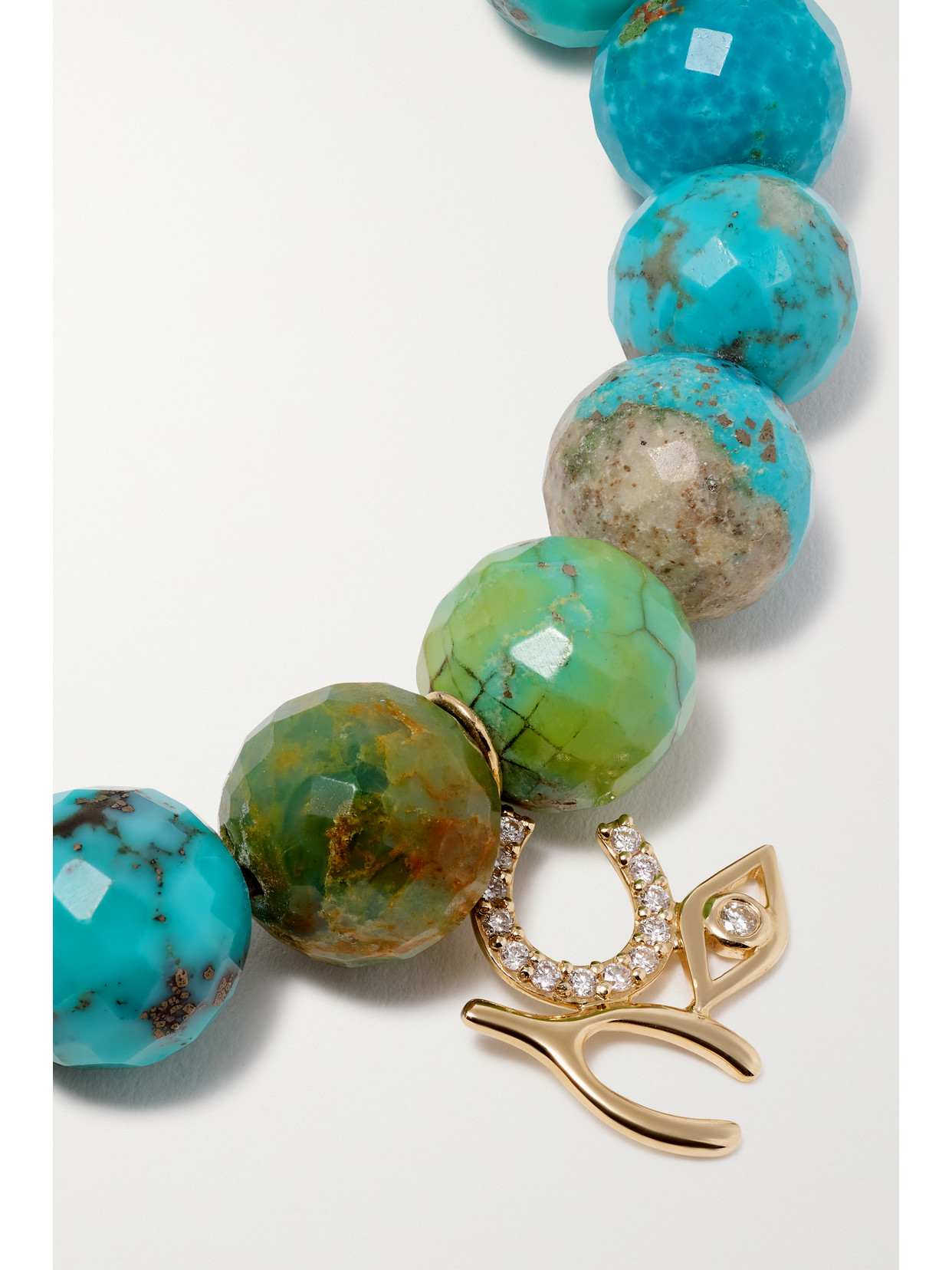 Sydney Evan Large Luck And Protection 14-karat Gold, Turquoise And Diamond Bracelet In Gold
