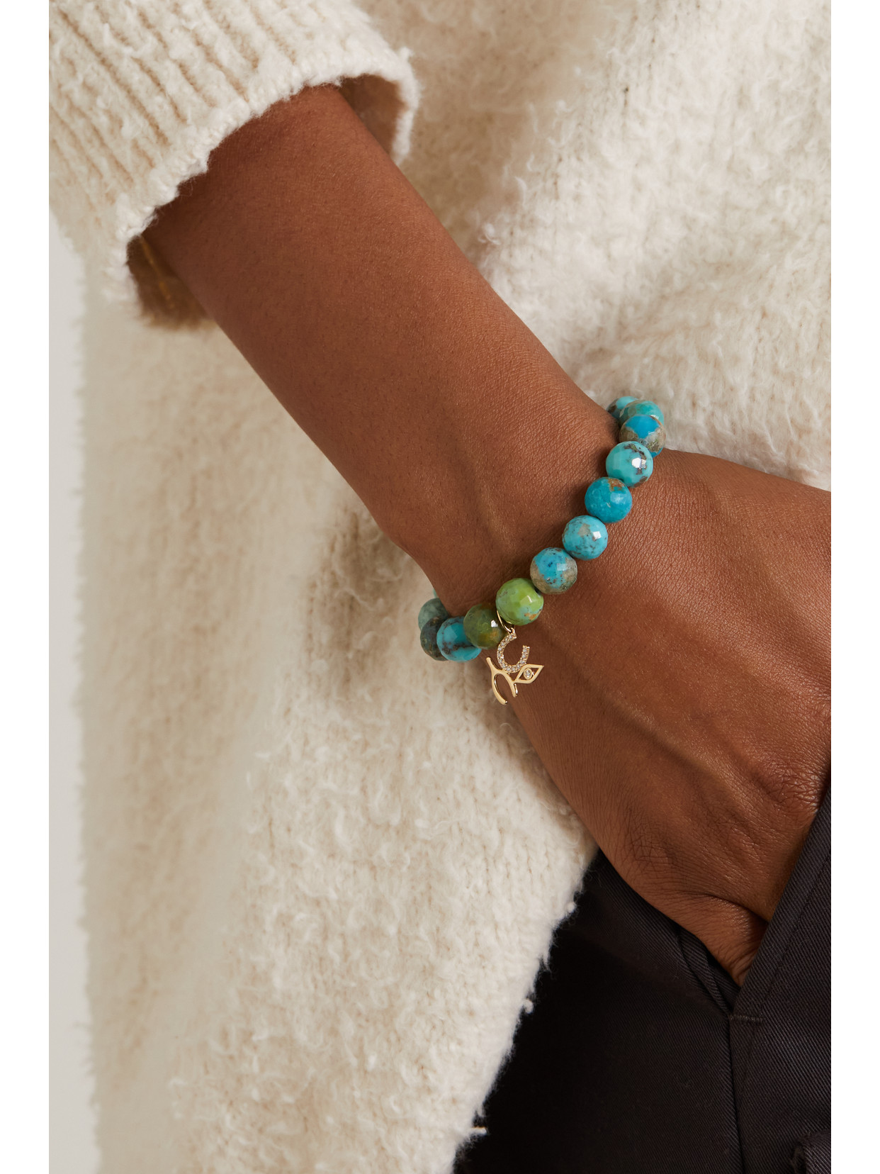 Sydney Evan Large Luck And Protection 14-karat Gold, Turquoise And Diamond Bracelet In Gold