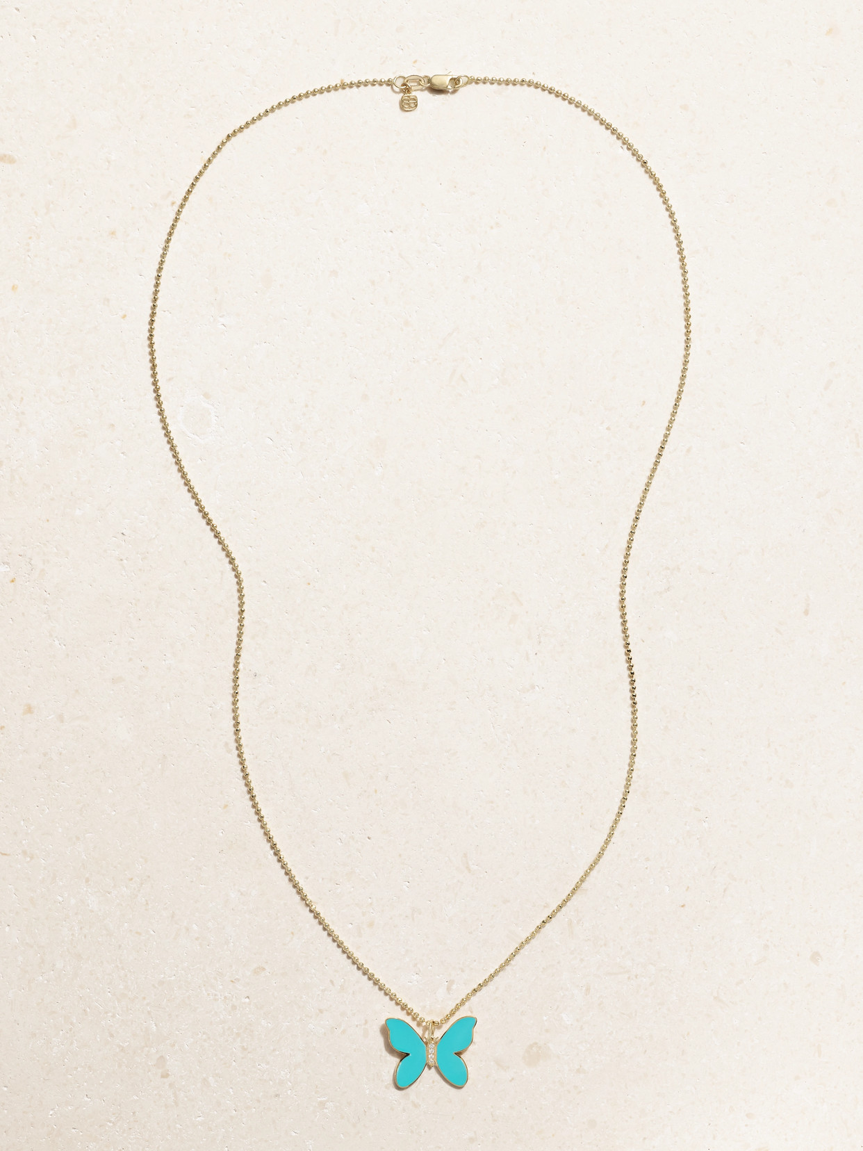 Sydney Evan 14k Enamel Butterfly Pendant On Heavy Bolita Chain Necklace In Gold