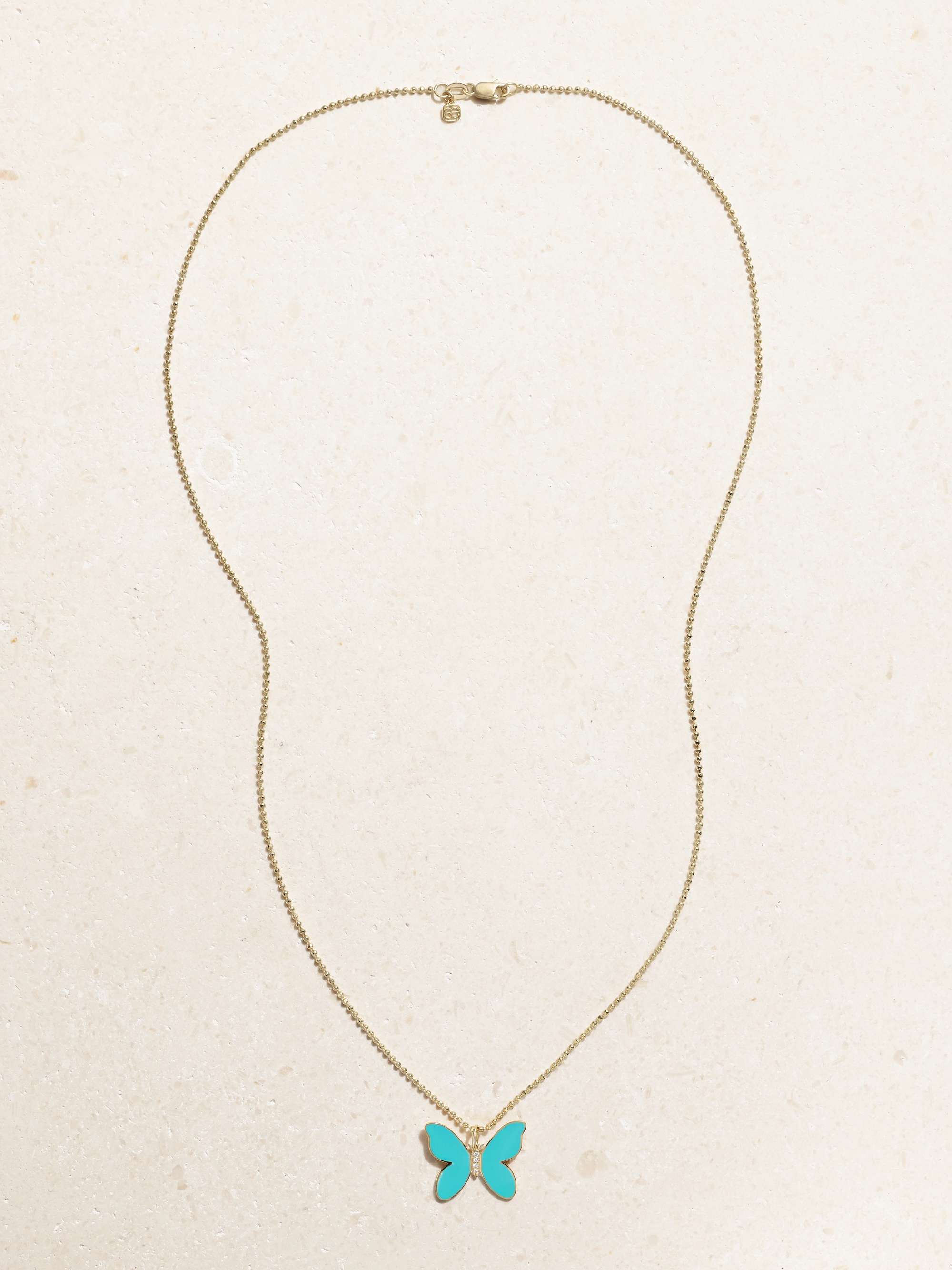 SYDNEY EVAN Butterfly 14-karat gold, enamel and diamond necklace