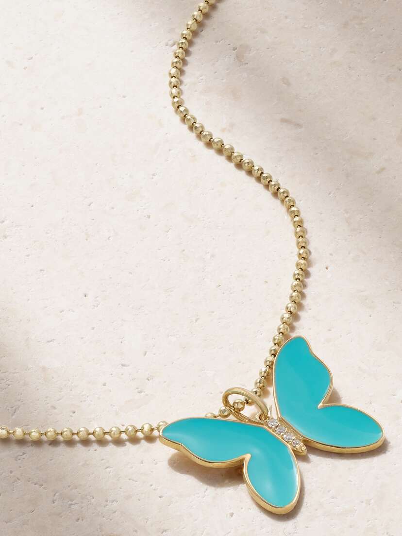 Sydney Evan Butterfly 14-karat Gold, Enamel And Diamond Necklace