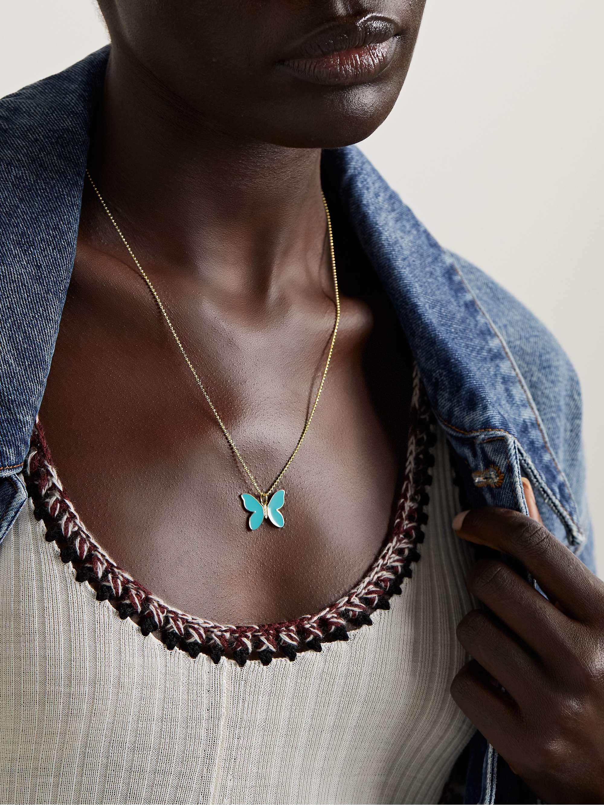 SYDNEY EVAN Butterfly 14-karat gold, enamel and diamond necklace