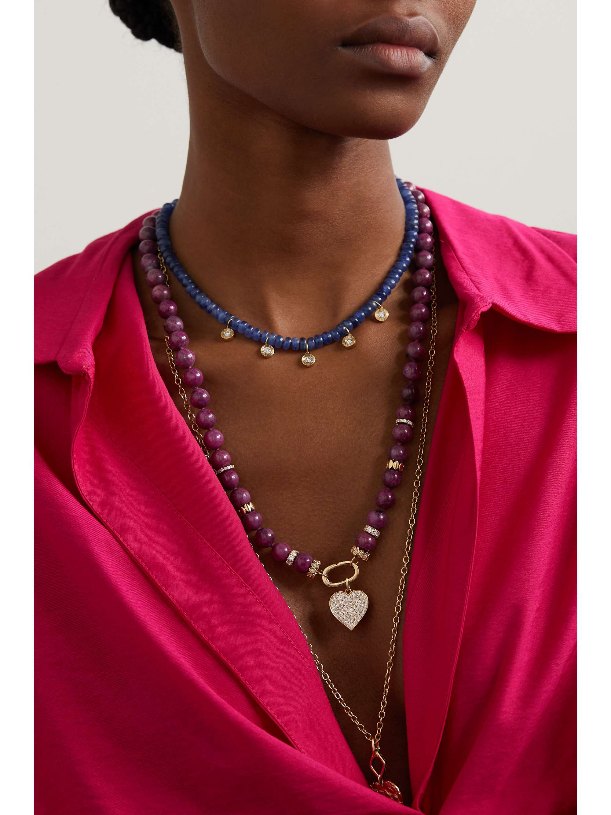 SYDNEY EVAN Heart 14-karat gold, ruby and diamond necklace
