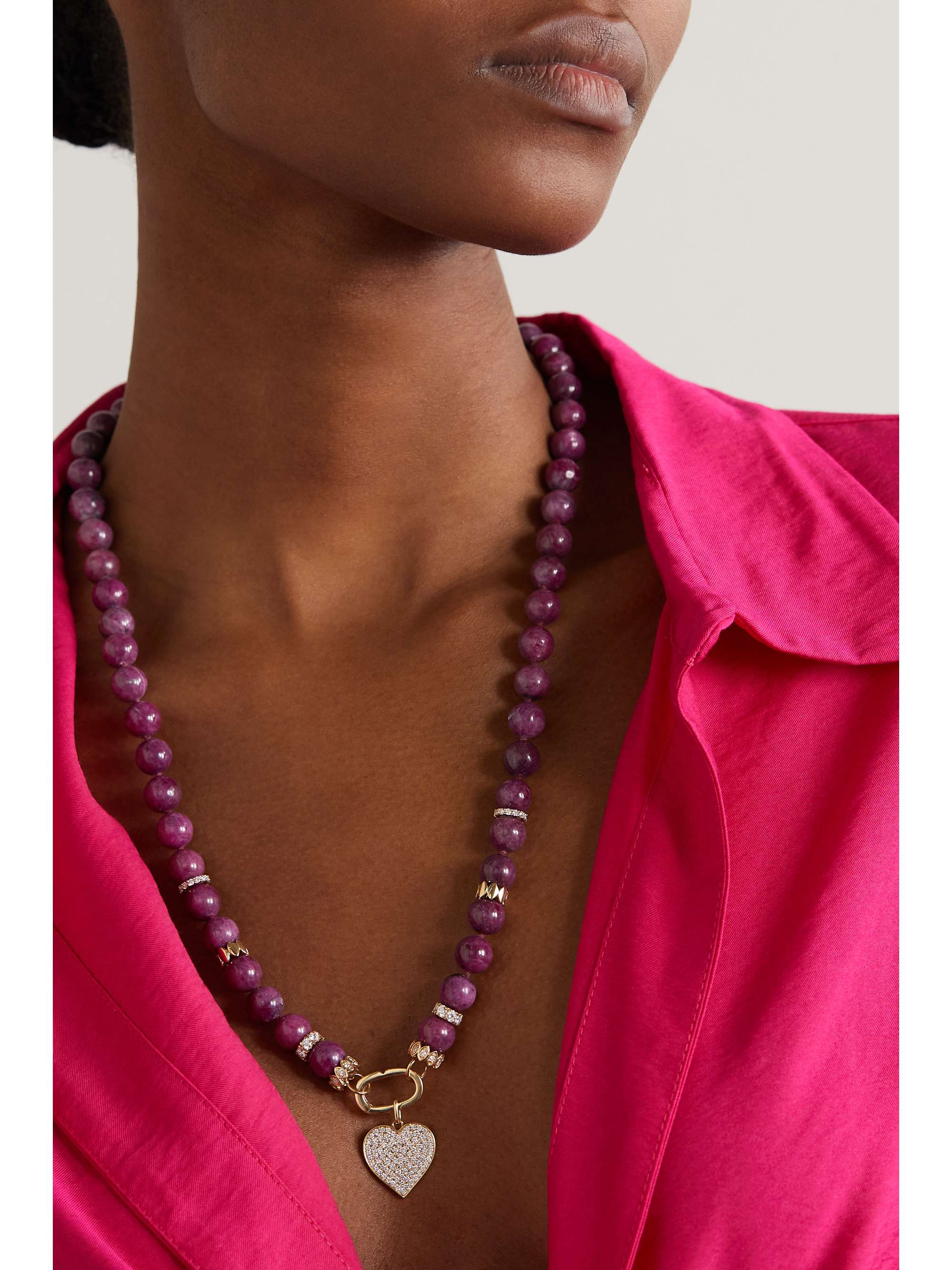 SYDNEY EVAN Heart 14-karat gold, ruby and diamond necklace